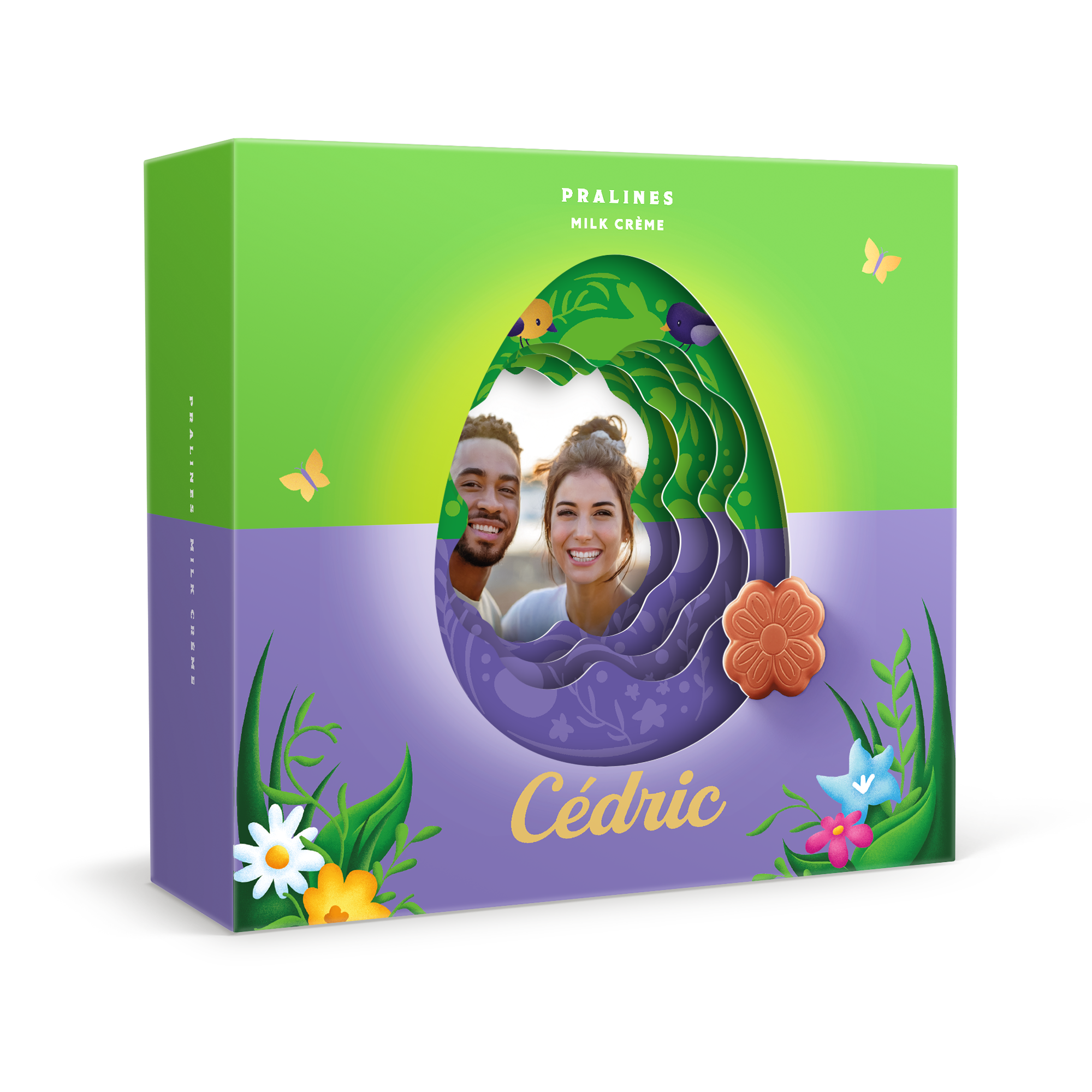 Coffret cadeau Milka Pâques personnalisé avec photo imprimée et le prénom Cédric