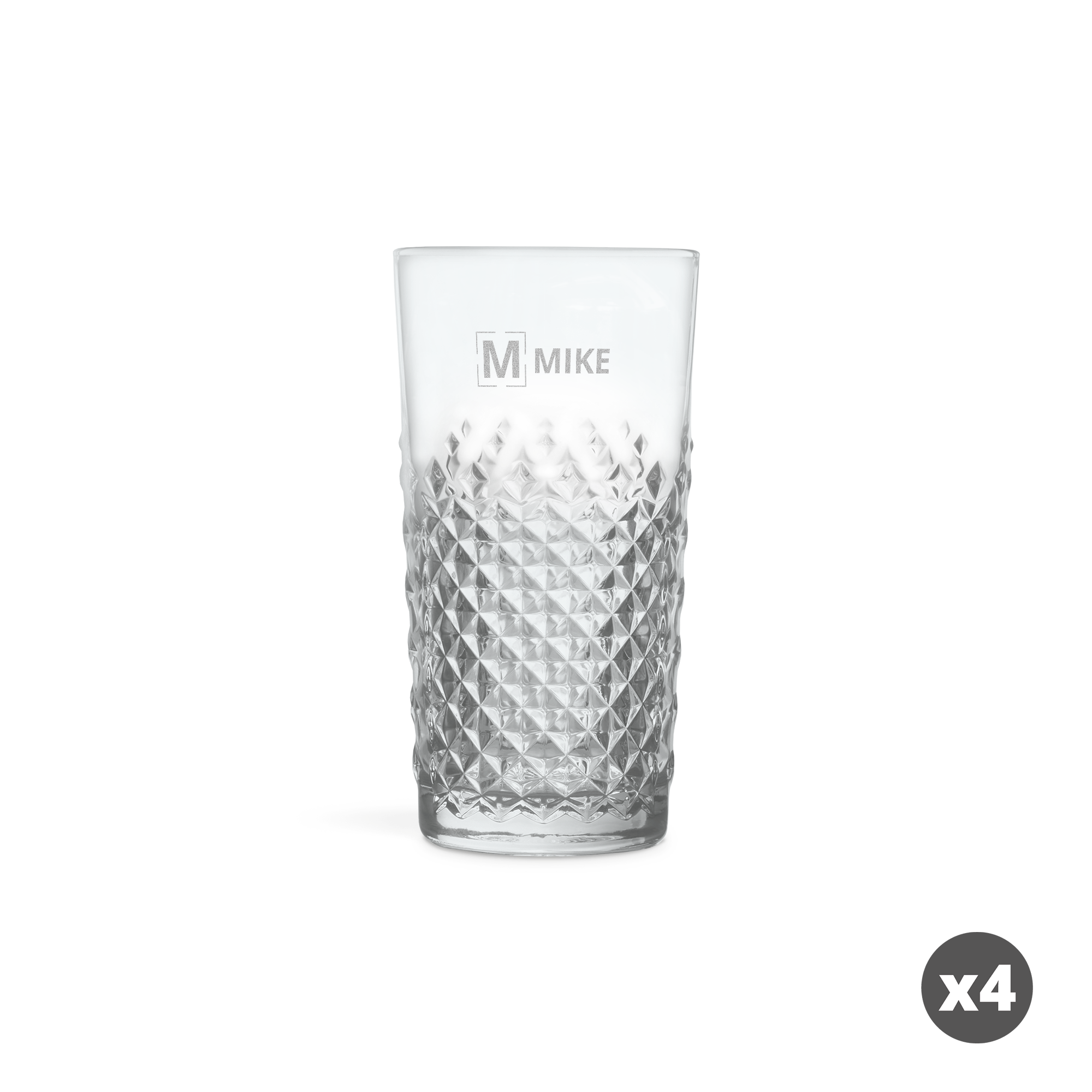 Copa de mojito con grabado "M Mike", para personalizar con nombre o texto y sorprender. Juego de 4 copas de cóctel con textura.