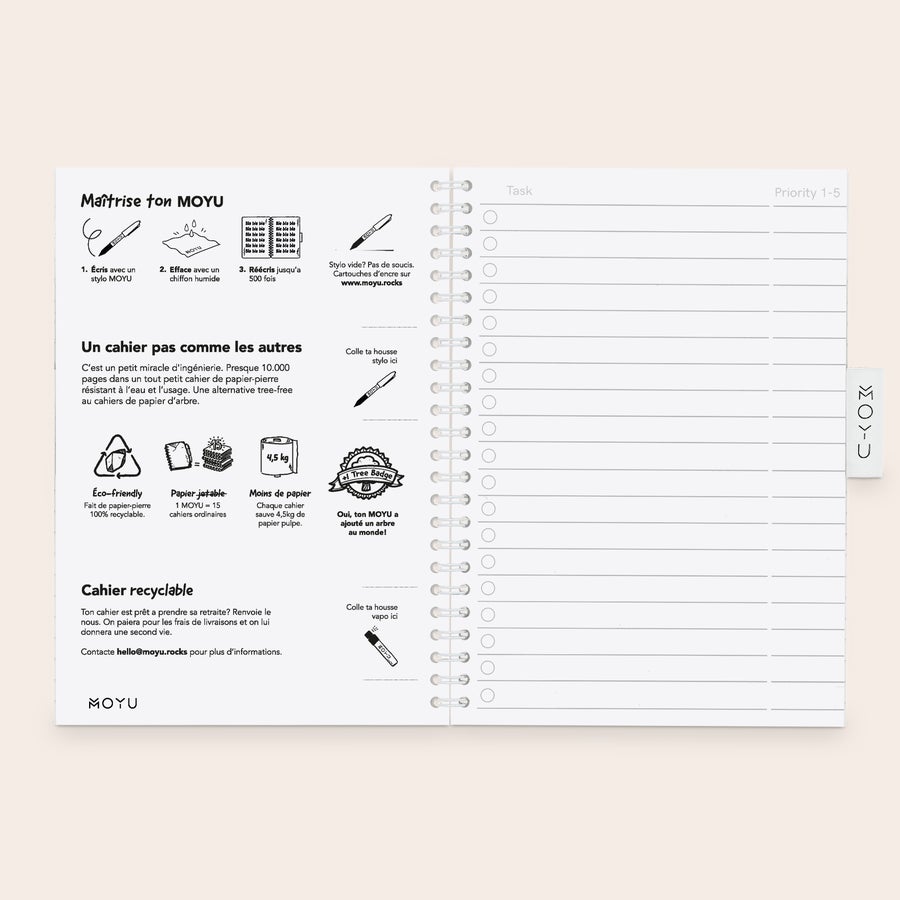 Carnet de notes effaçable personnalisé MOYU Carnet effaçable personnalisé MOYU avec texte sur la couverture pour améliorer la prise de notes