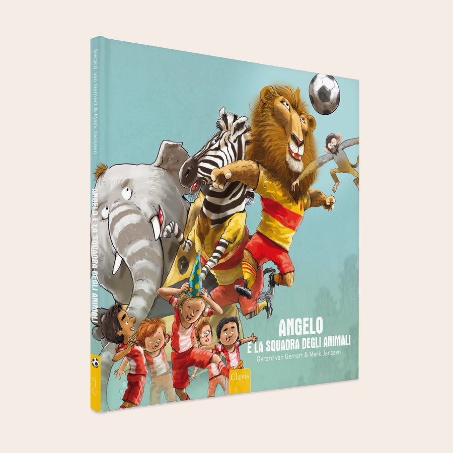 Libro personalizzato per bambini - Your Animal Team - Copertina rigida Copertina del libro personalizzato sul calcio con il nome Angelo e illustrazioni di animali che giocano a calcio