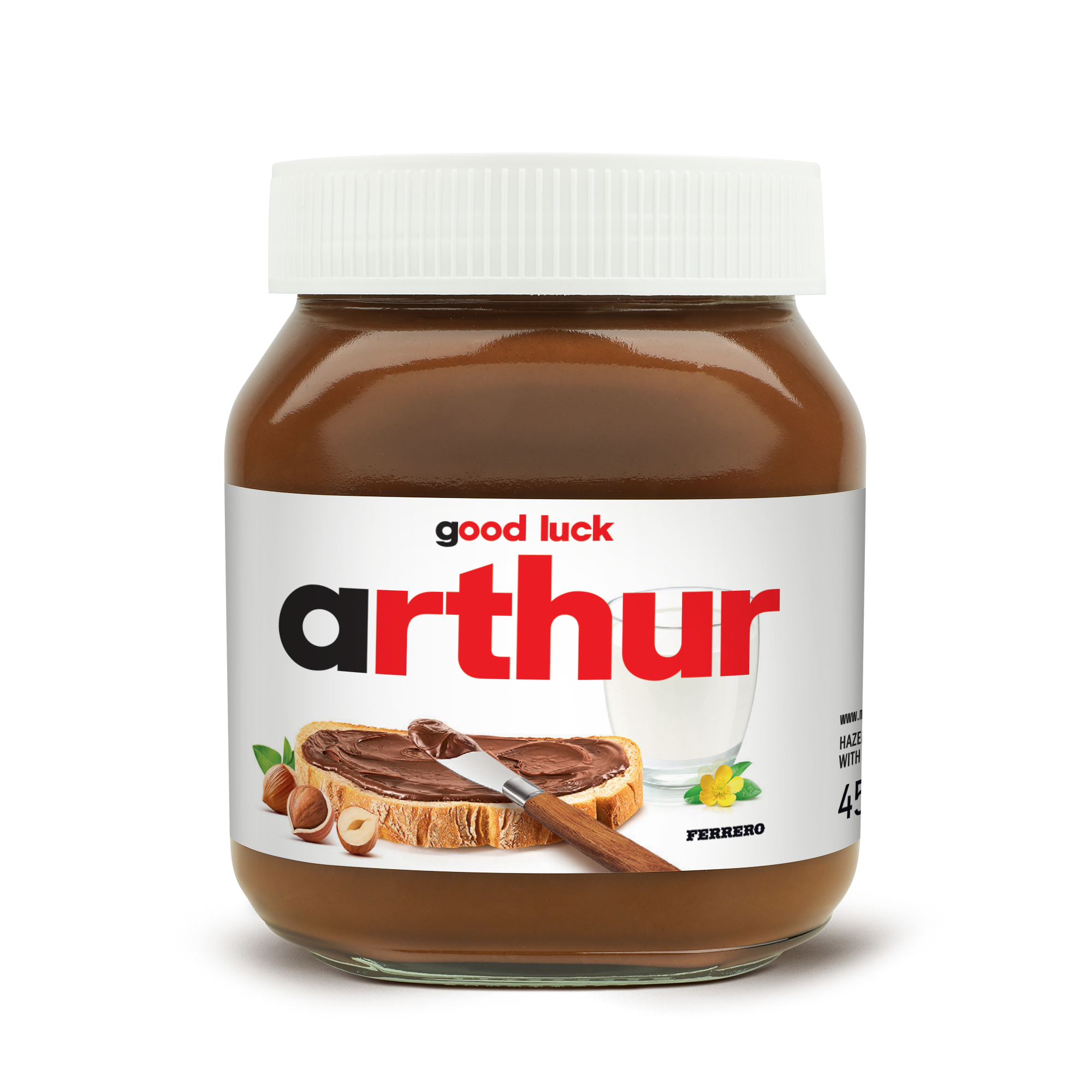 Personalised nutella® jar - 450 gr with custom printed name Arthur and good luck message