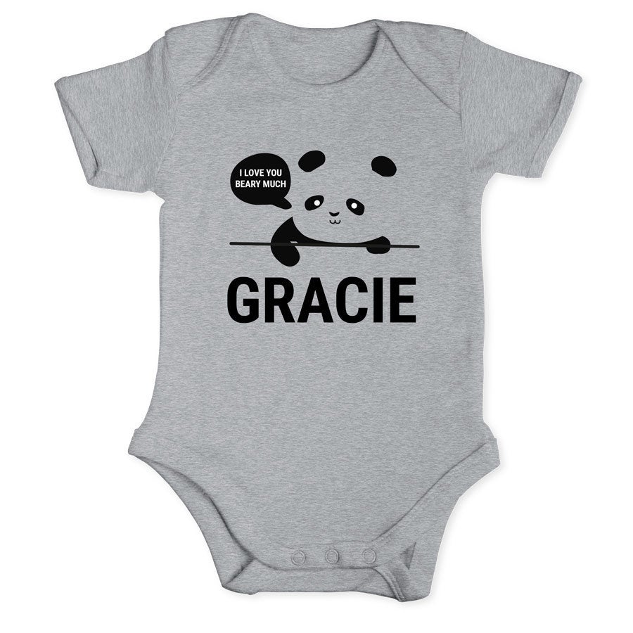 Personalised baby romper - Short sleeves - Grey - 62/68