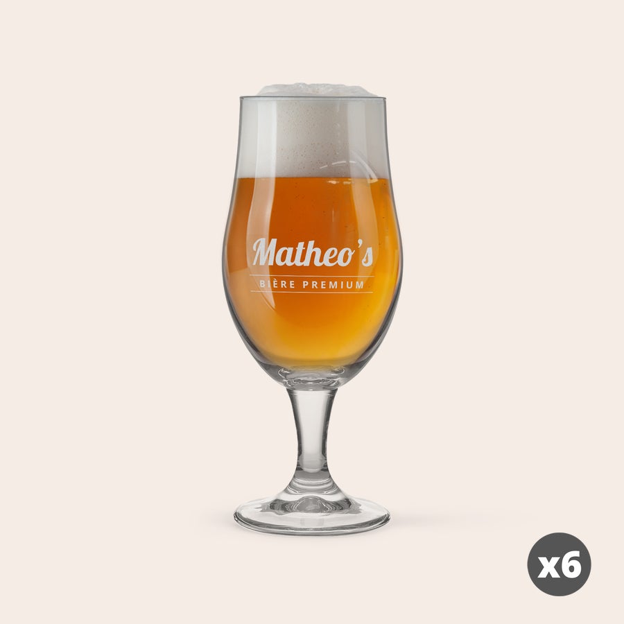 Verre à bière personnalisable Ensemble de 6 verres à bière avec Matheos Bière Premium gravé, un texte ou nom personnalisé.