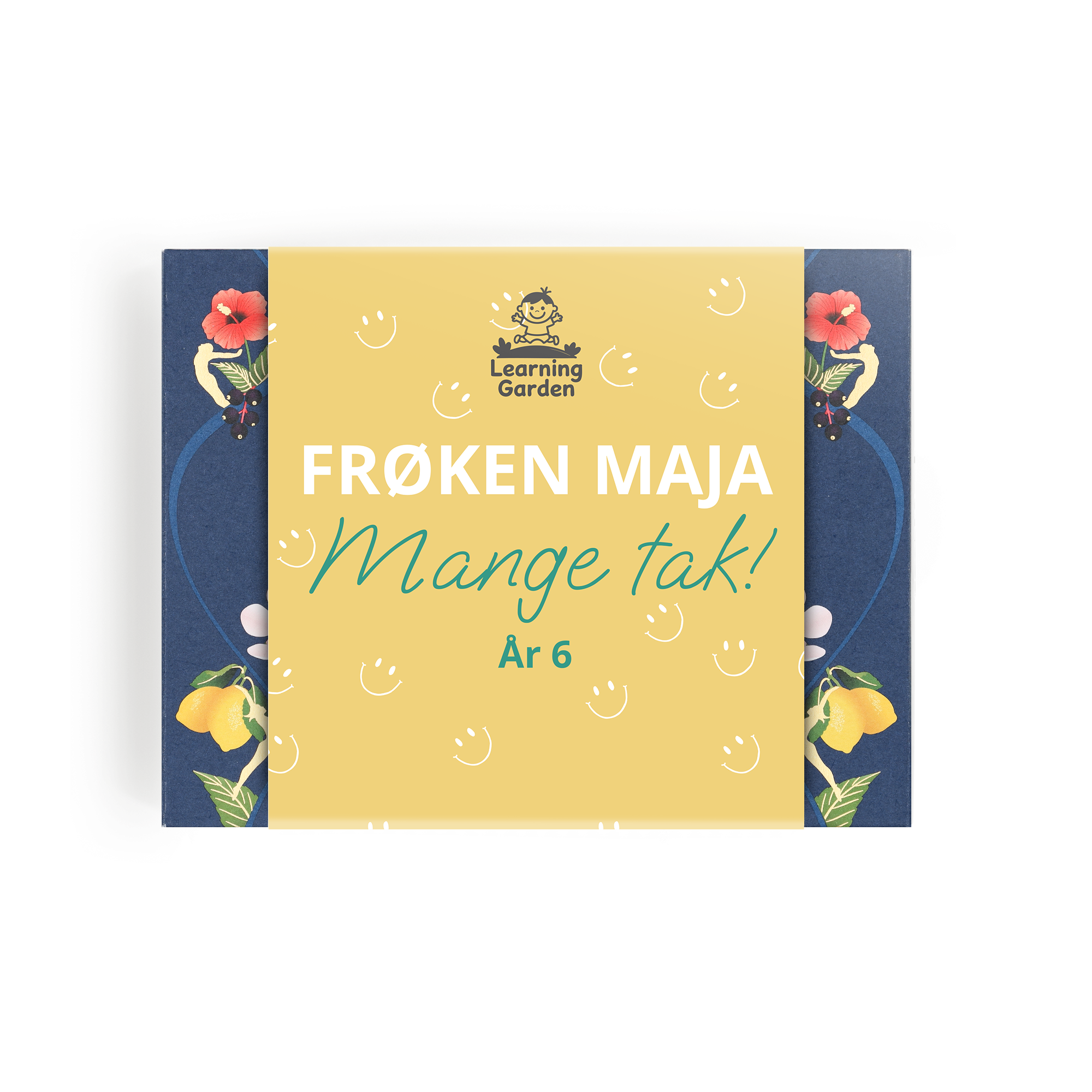 Personlig teæske med tryk af "FRØKEN MAJA", "Mange tak!" og "År 6", din personlige te-oase venter