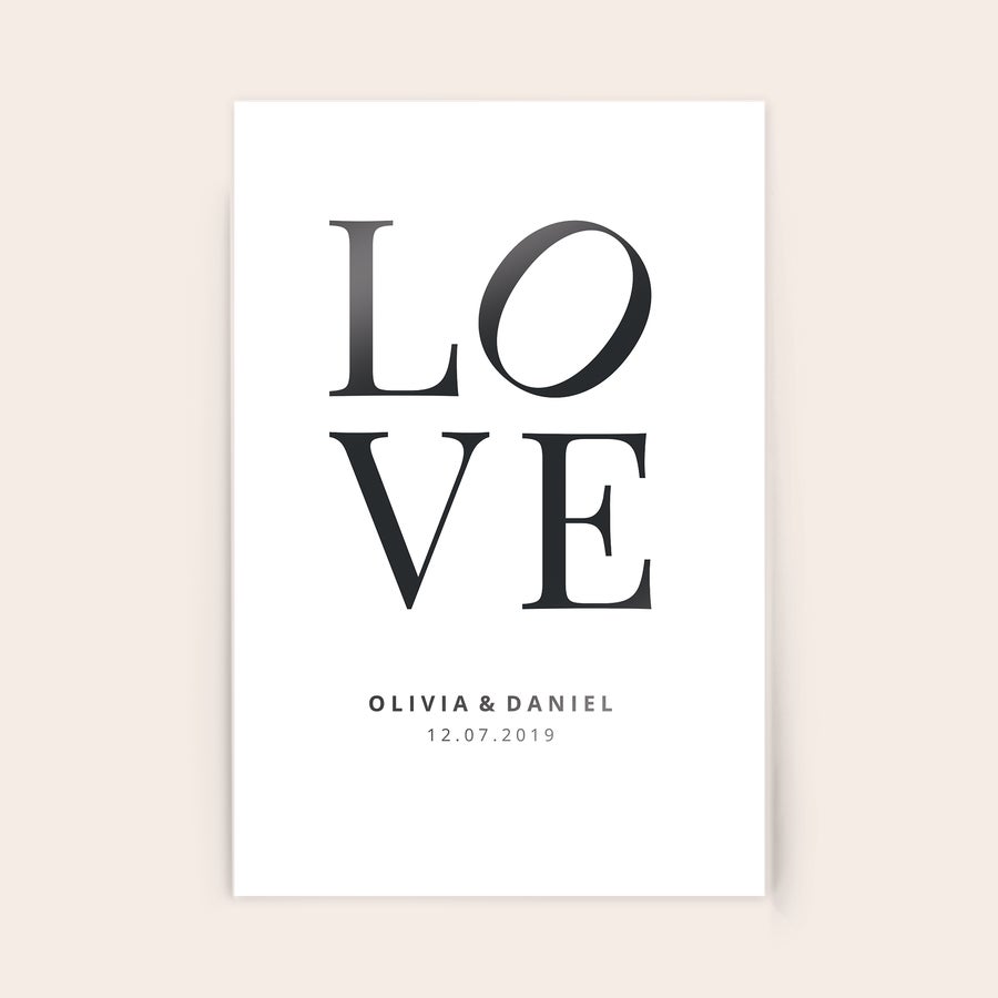 Photo on Acrylic Love design photo on acrylic, printed with names Olivia & Daniel and date 12.07.2019 to immortalize a moment