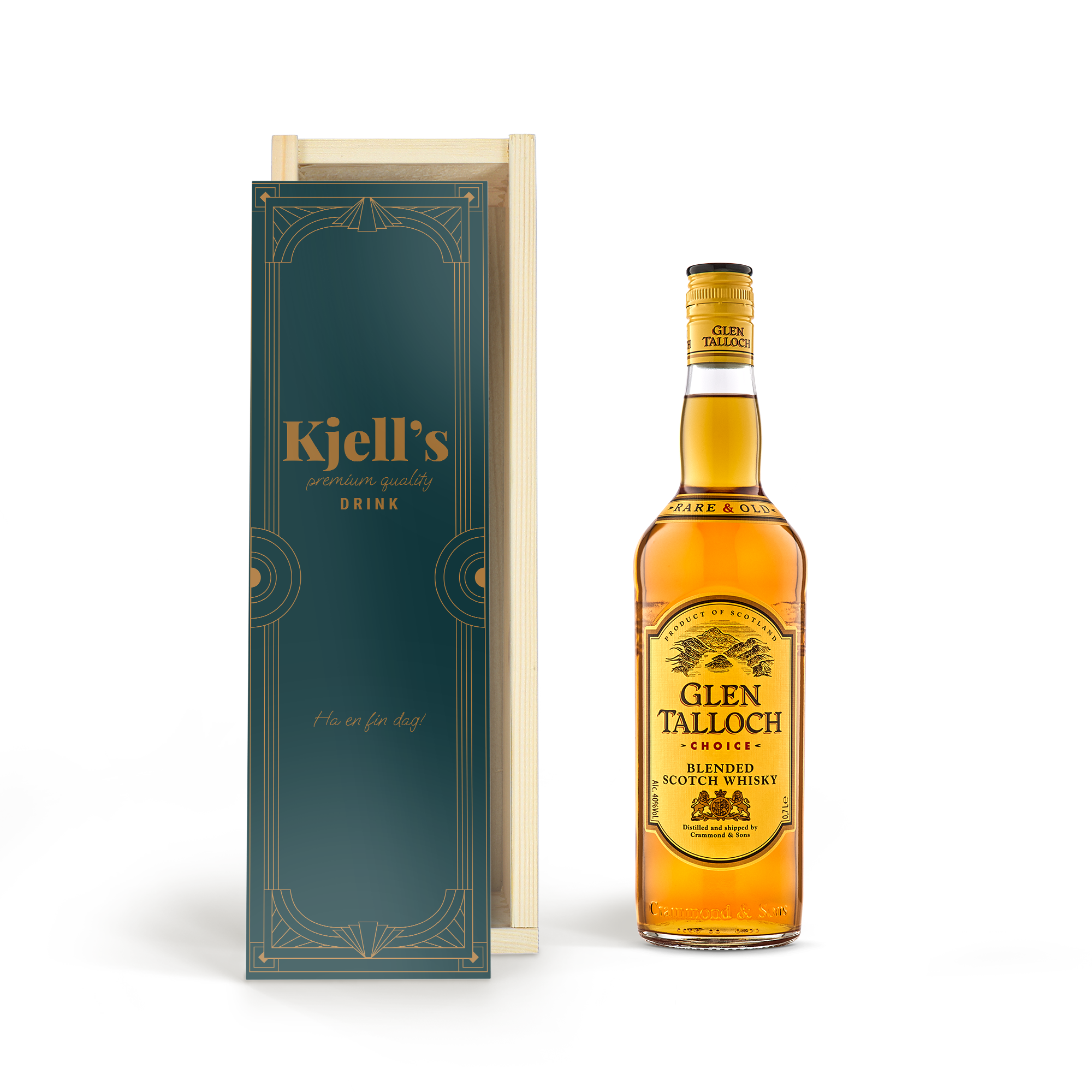 Glen Talloch whisky i personlig träväska
