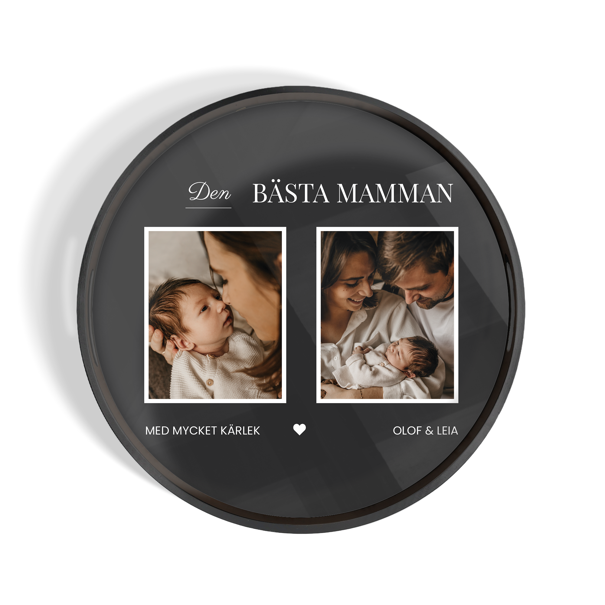 Personlig serveringsbricka rund