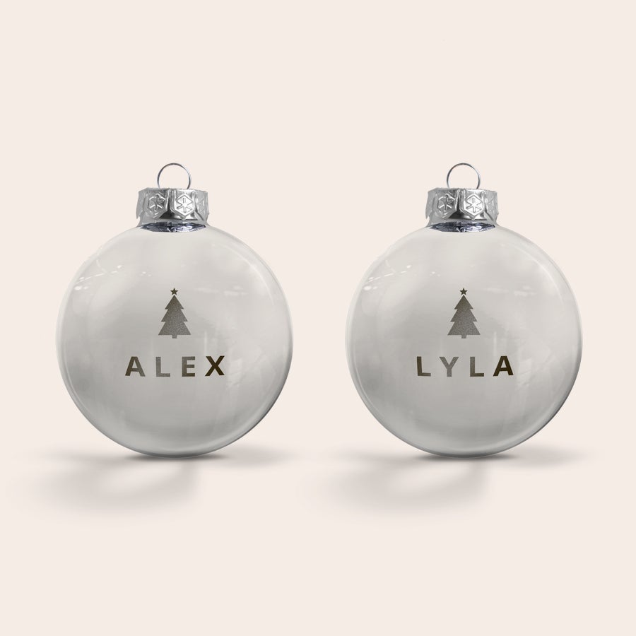 Palline di Natale con Nome - in Vetro Due palline di Natale trasparenti personalizzate con nomi e albero di Natale, palline di Natale con foto incise, regala deliziosi addobbi natalizi