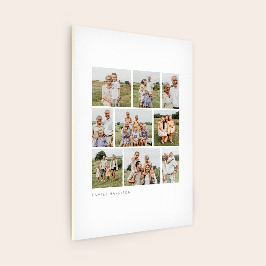Photo on forex A photo on forex printed with nine family photos and the personalized text Family Harrison