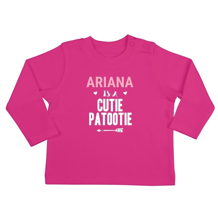 Personalised Baby T-shirt - Long sleeve - Fuchsia - 62/68