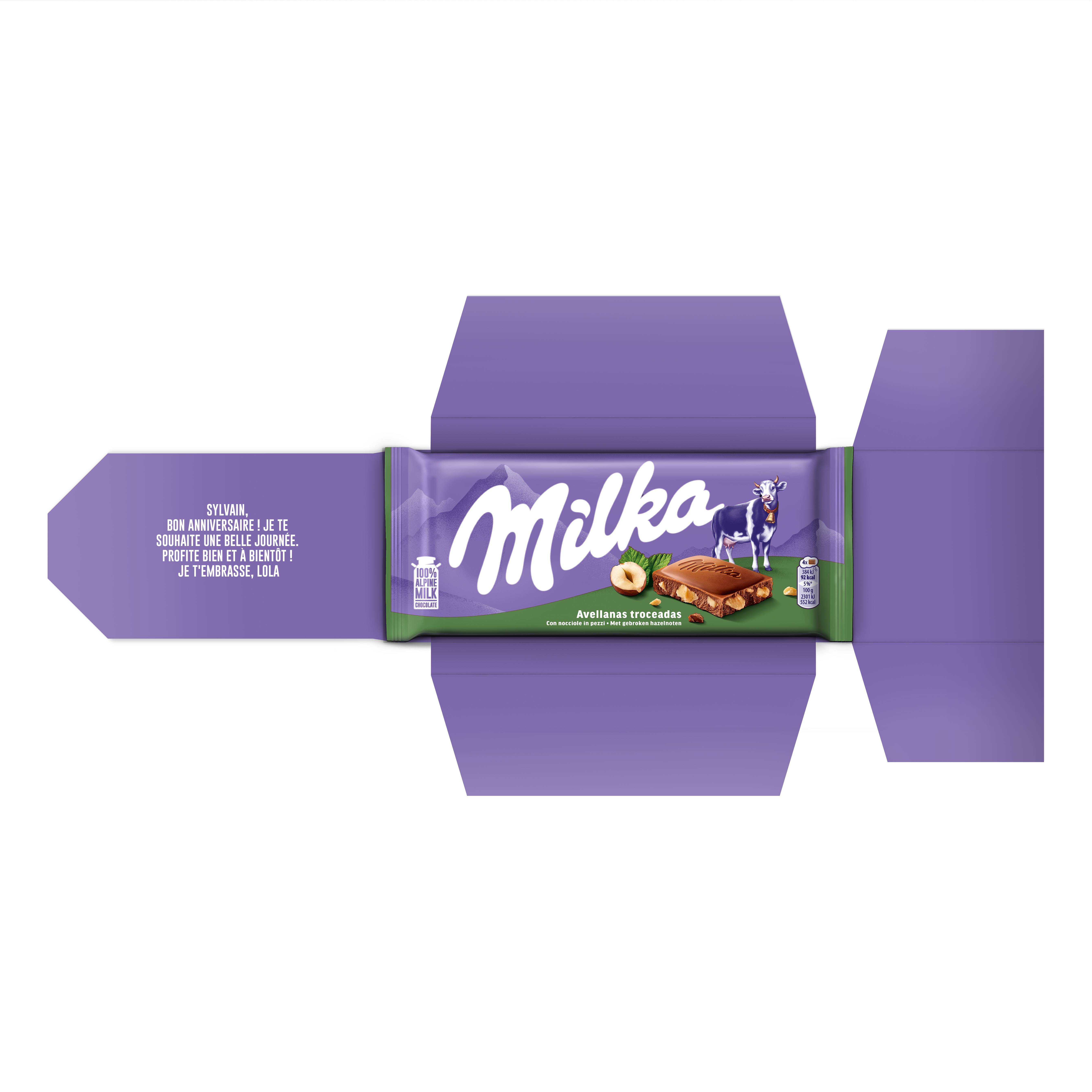 Chocolat Milka Personnalise Noisette avec emballage imprime d un message personnel et nom