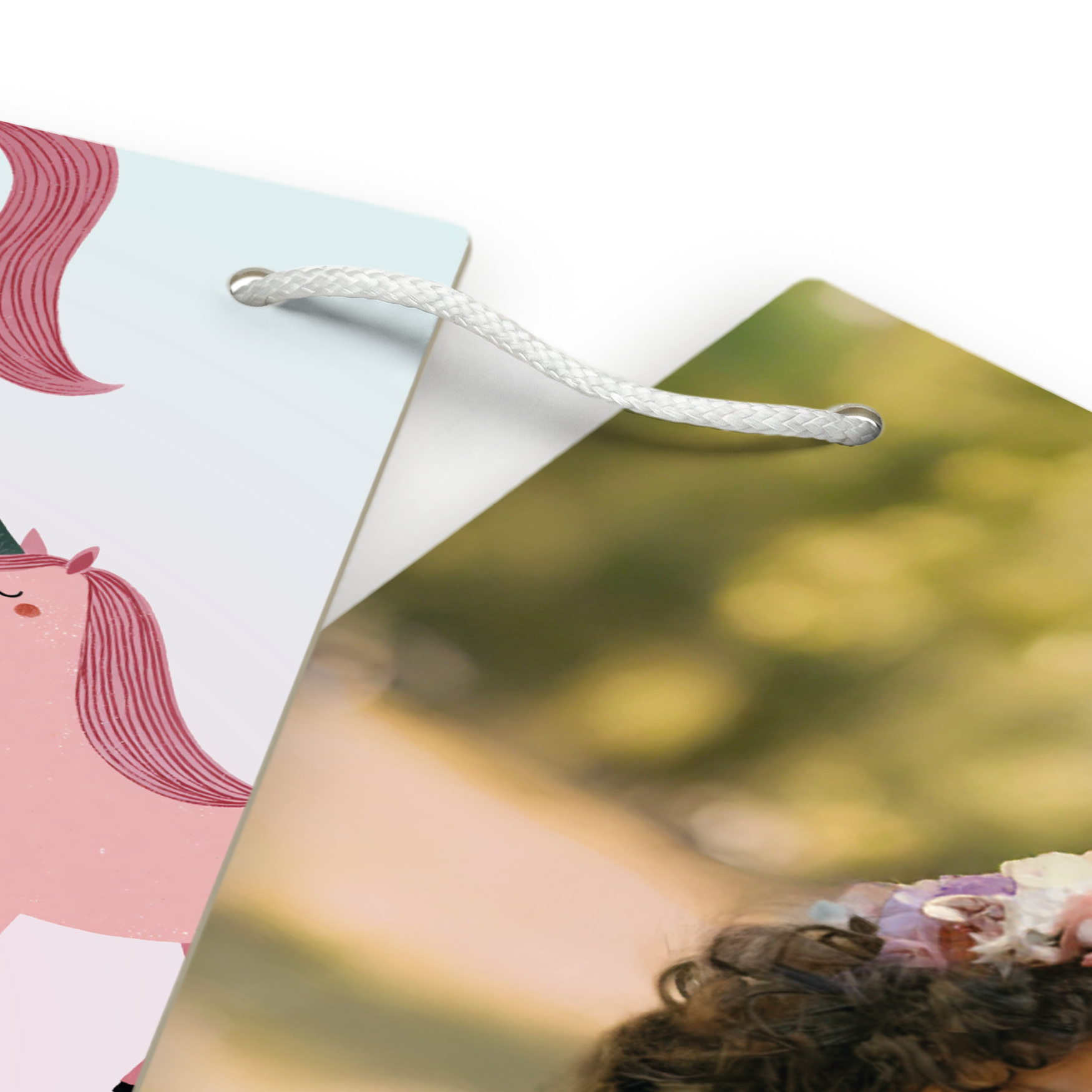 Personalisierte Girlande Flagge M 10 m mit Einhorn-Motiv und eigenem Foto, individuell bedruckbar.