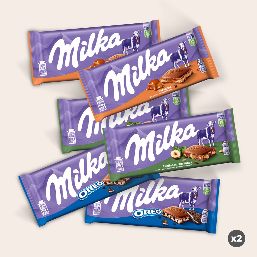 Riesen Milka Schokolade Personalisiert Personalisierte XXL-Schokoriegel – Gefüllt mit Milka – 12 Tafeln mit verschiedenen Geschmacksrichtungen und individuellem Text bedruckt.