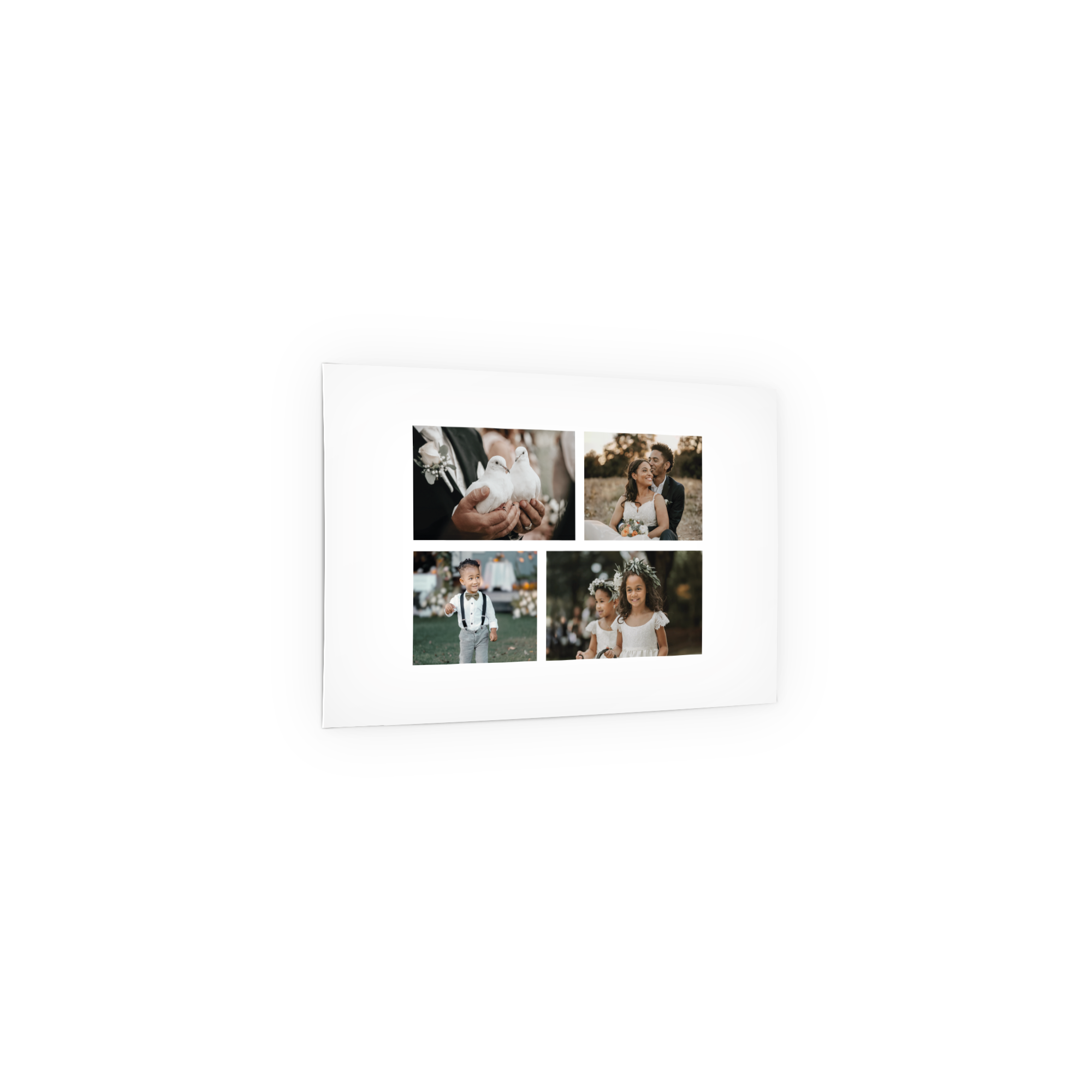 Póster fotográfico impreso con cuatro fotos de boda. Captura tus momentos favoritos en un póster fotográfico.