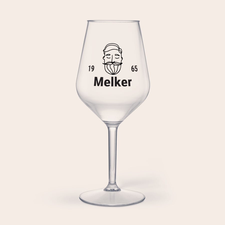 Vinglas med tryk - Plast Personligt plastglas för drinkar i det fria, tryckt med ansikte, namn och årtal