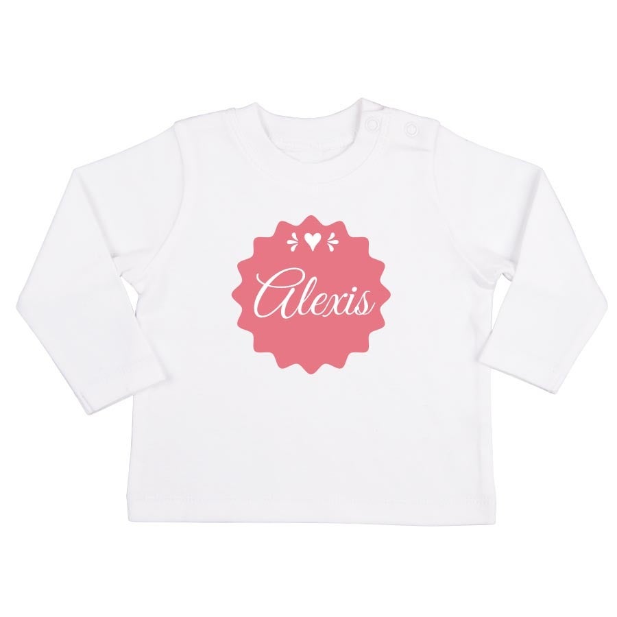 Personalised Baby T-shirt - Long sleeve - White - 74/80