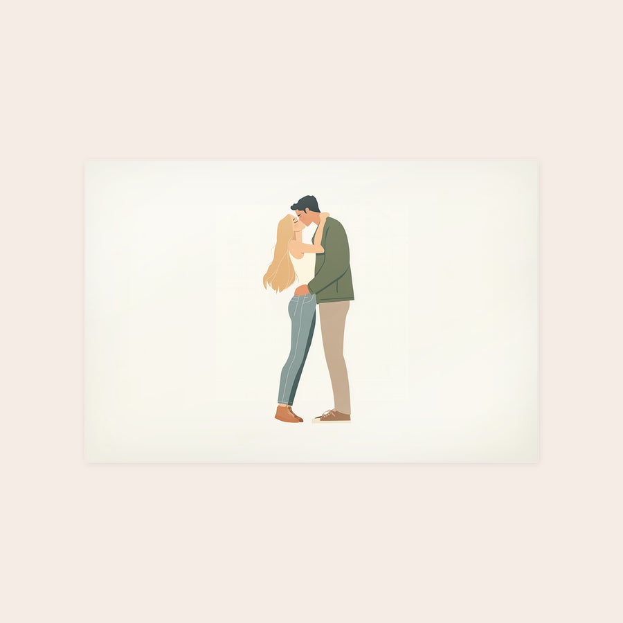 Póster Pôster personalizado com uma ilustração de um casal se beijando para captar os seus momentos favoritos nestas impressionantes impressões de fotografias de posters.