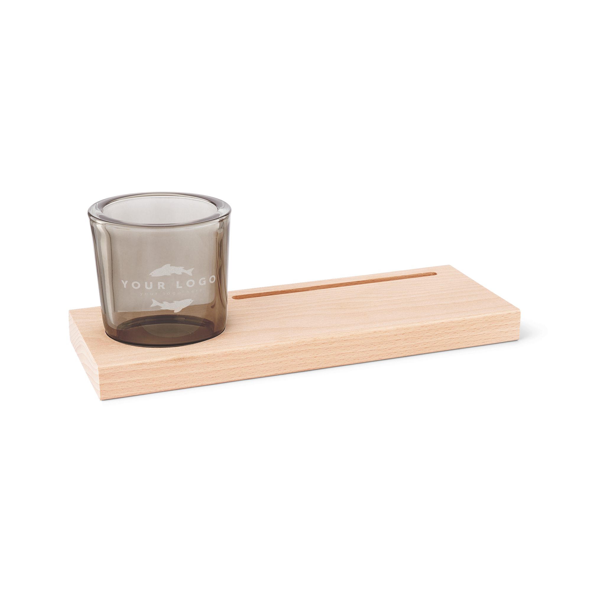 Porte-cartes en bois avec bougie à réchaud en verre gravée avec nom