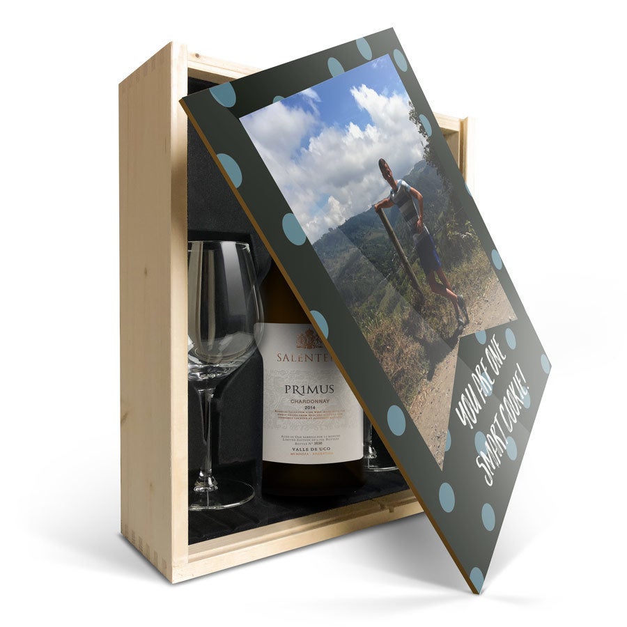 Personalised wine gift set - Salentein Primus Chardonnay - Printed wooden case