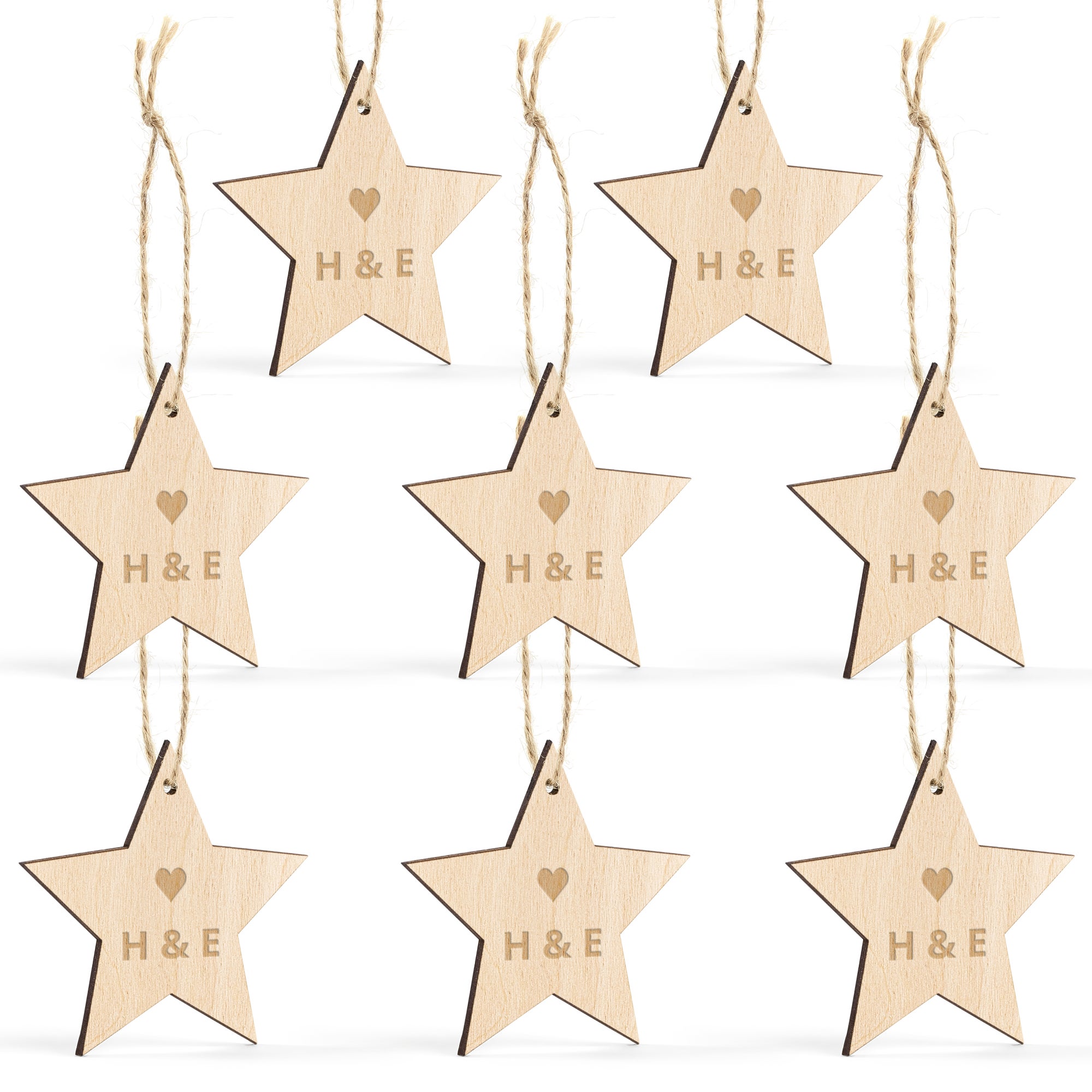 Personalised Christmas decorations - Wood - Engraved - Star - 8 pcs