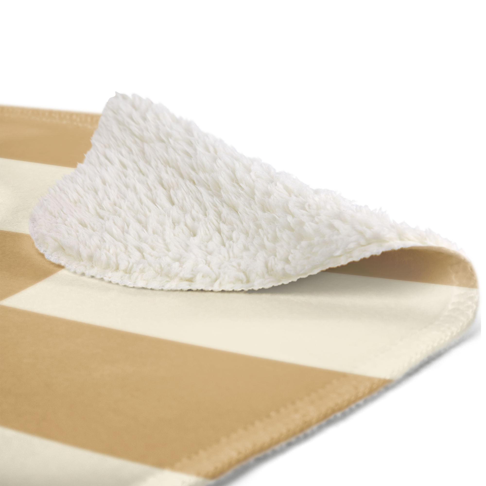 A closeup of a personalized fleece blanket with a brown and cream checkerboard pattern, showing the soft, fluffy texture.