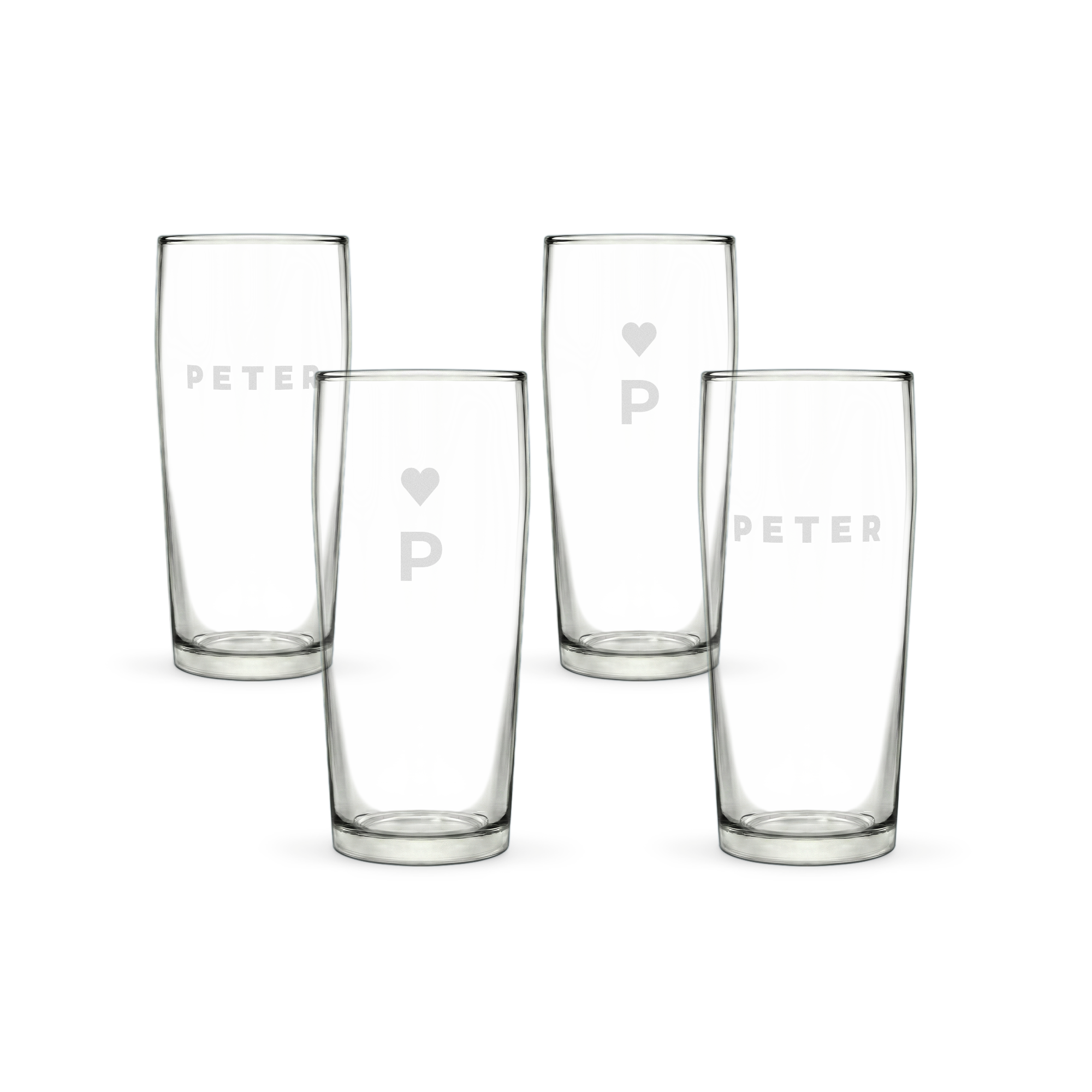 Indgraverede mini ølglas - 4 stk. med personlige navne og initialer, som du selv kan designe.