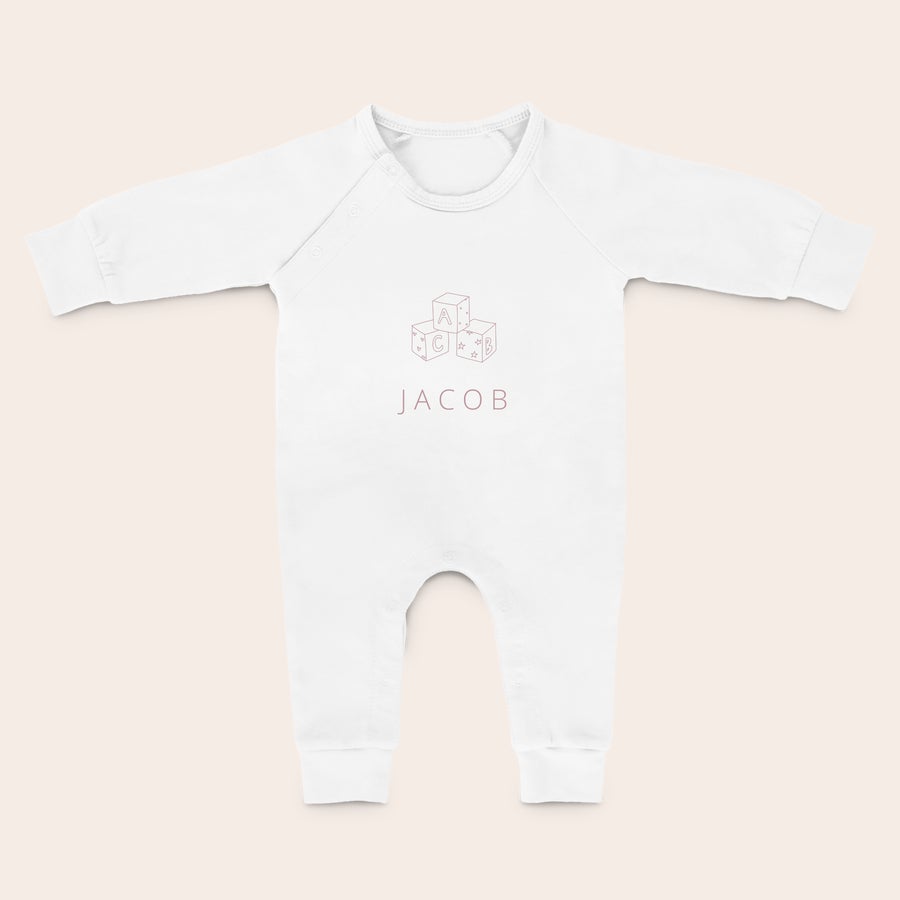Tutina Pigiama Neonato Tutina stampata e personalizzata bianca in cotone con nome Jacob e disegno ABC per neonato