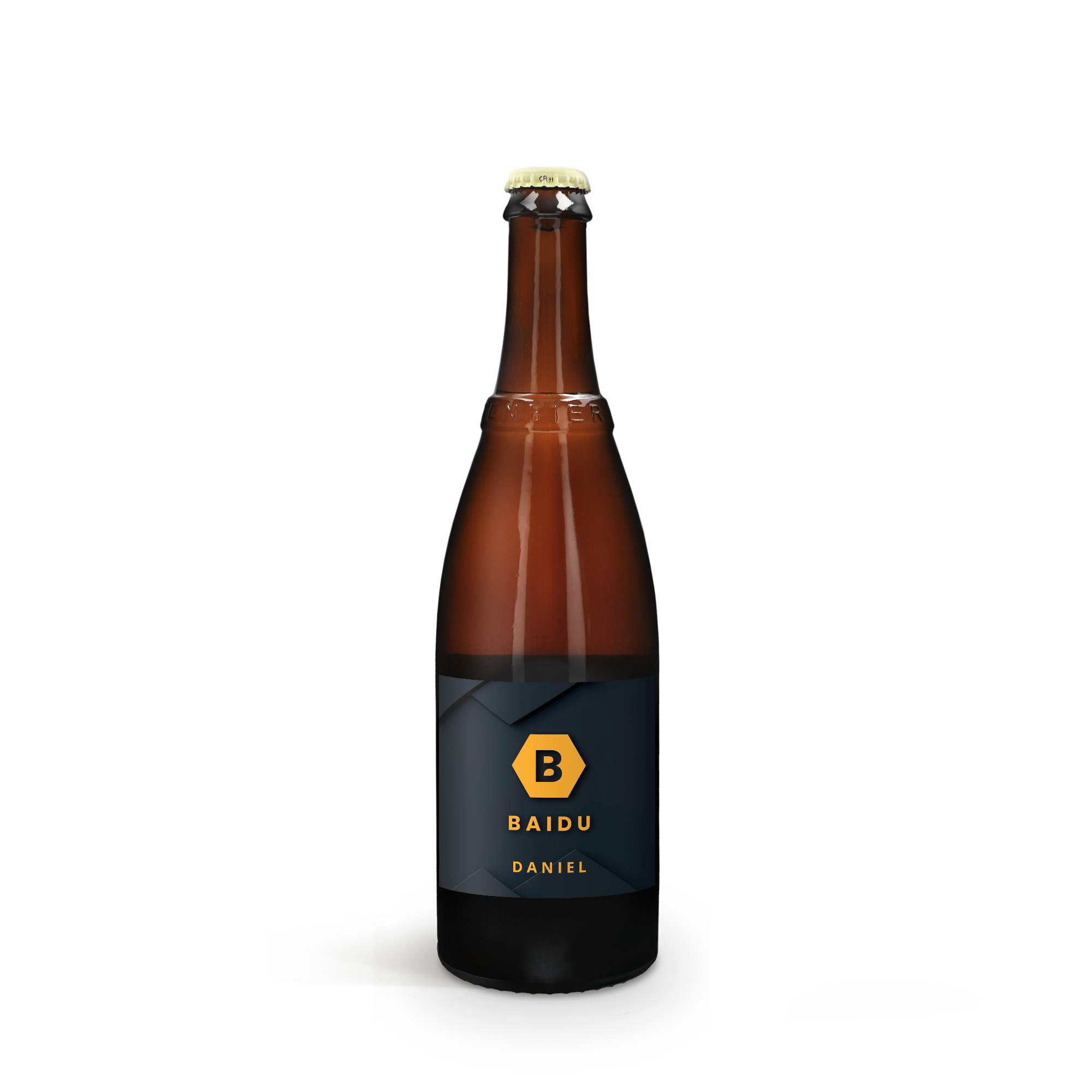 Magnum Westmalle Tripel øl med personlig etiket trykt med navnene Baidu og Daniel