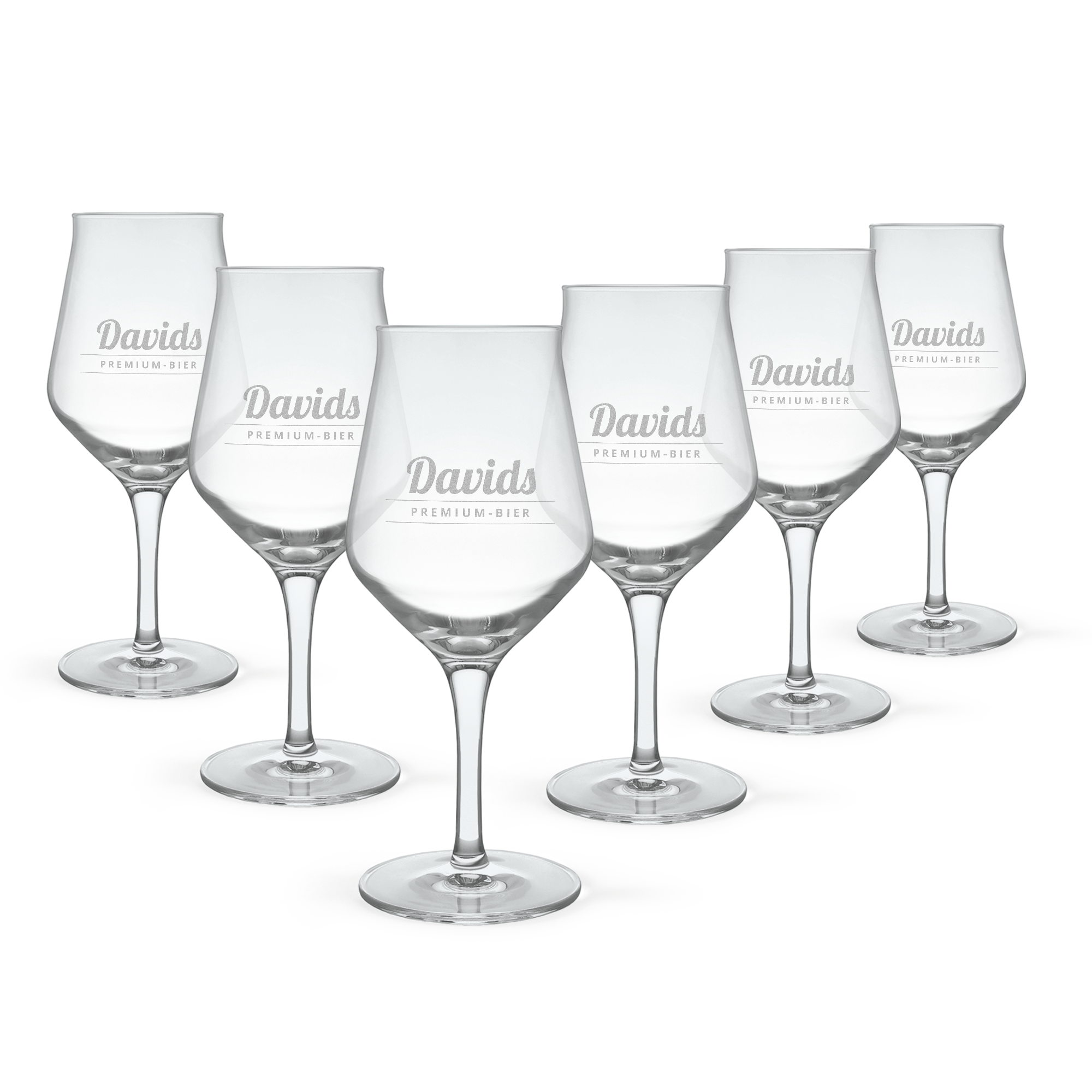 Modernes Craft-Beer-Glas mit Gravur - 6 Stück, personalisiert mit dem Namen Davids und PREMIUM-BIER.