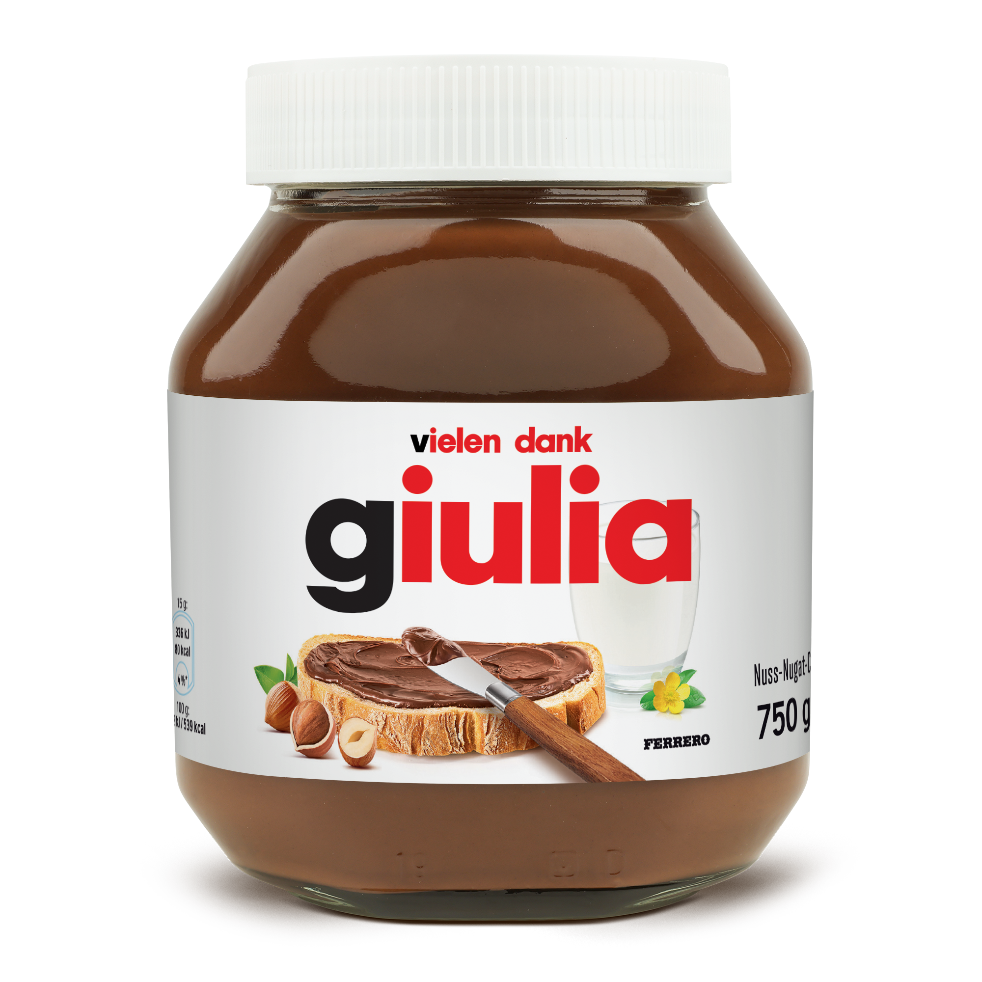 Personalisiertes nutella® Glas (750 g) mit dem Namen Giulia und 