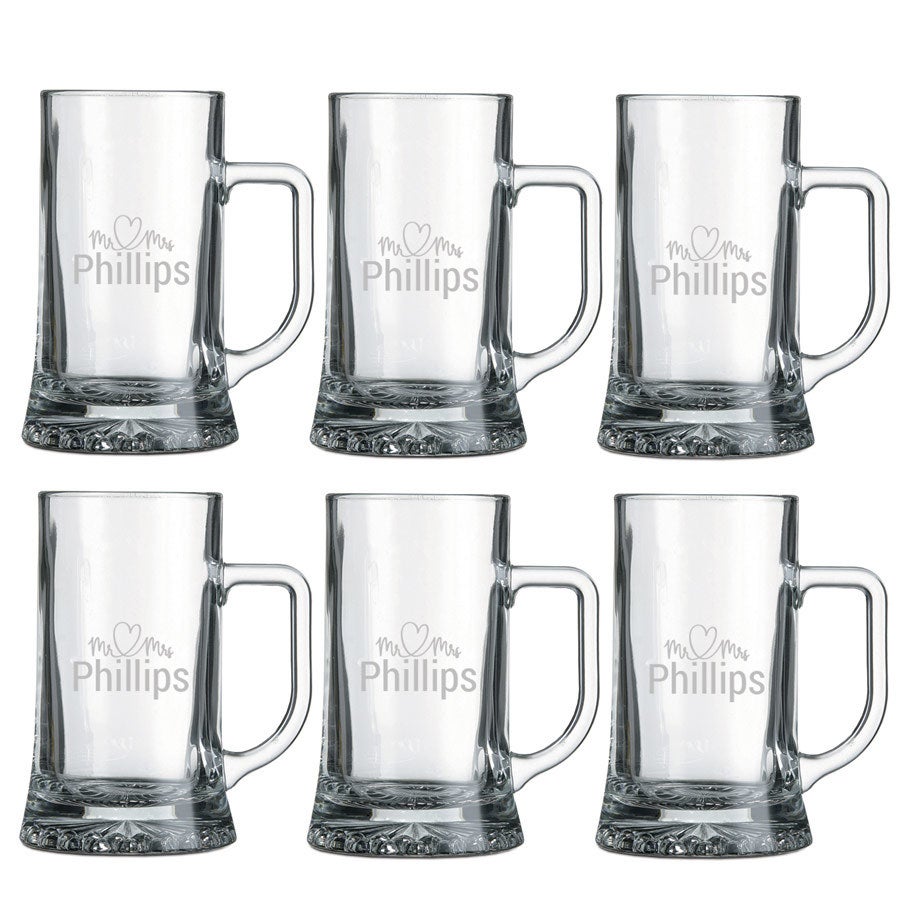 Gravírozott üveg söröskorsó készlet - 6 darab