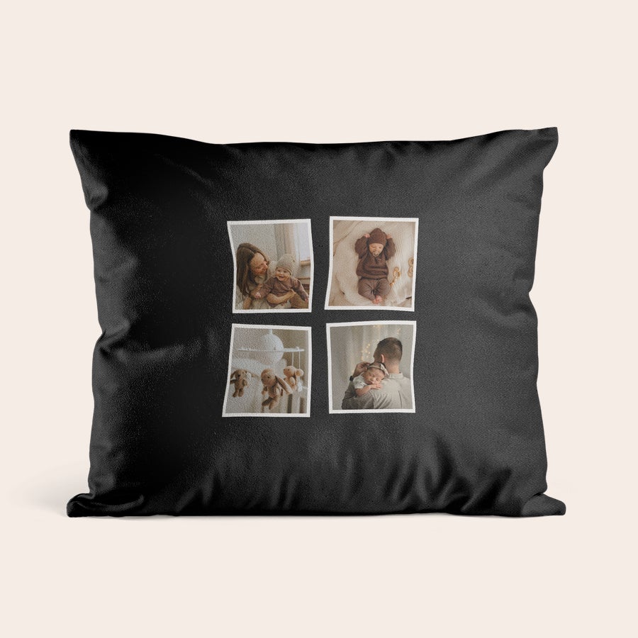 Almofadas impressas personalizadas Almofada preta personalizada com 4 fotos impressas, Transforme qualquer espaço com uma almofada lindamente personalizada