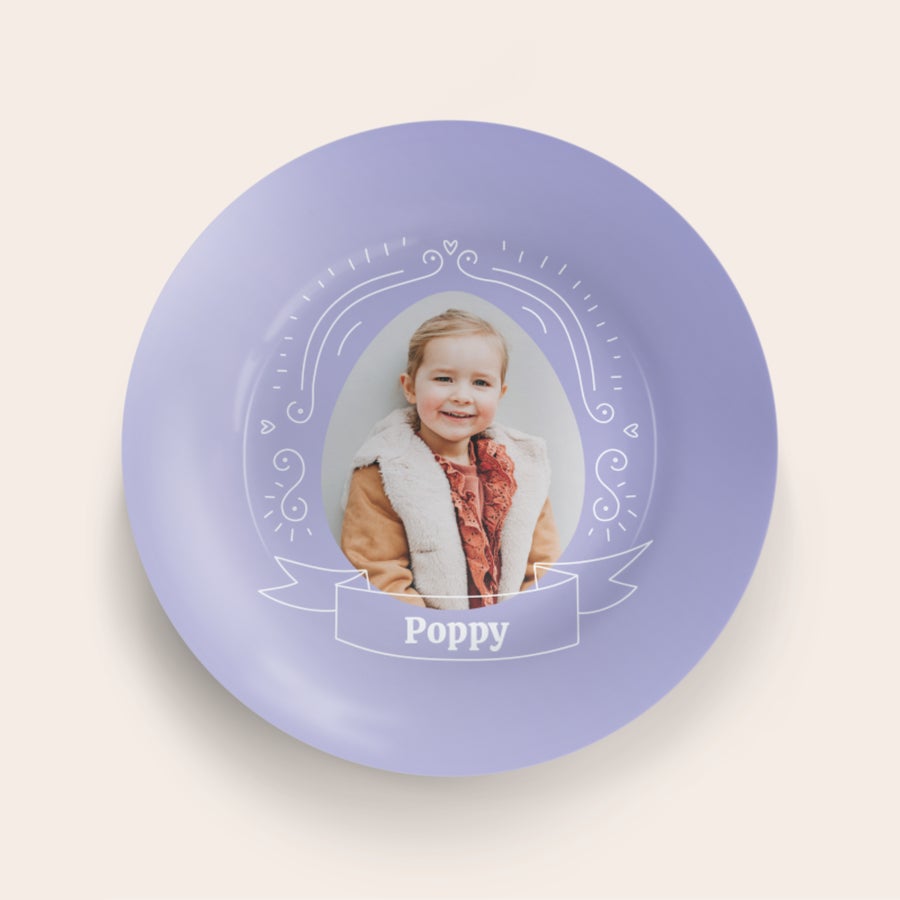 Piatto di Pasqua personalizzato Piatto pasquale personalizzato con foto di una bambina e il nome Poppy stampato con una cornice decorativa