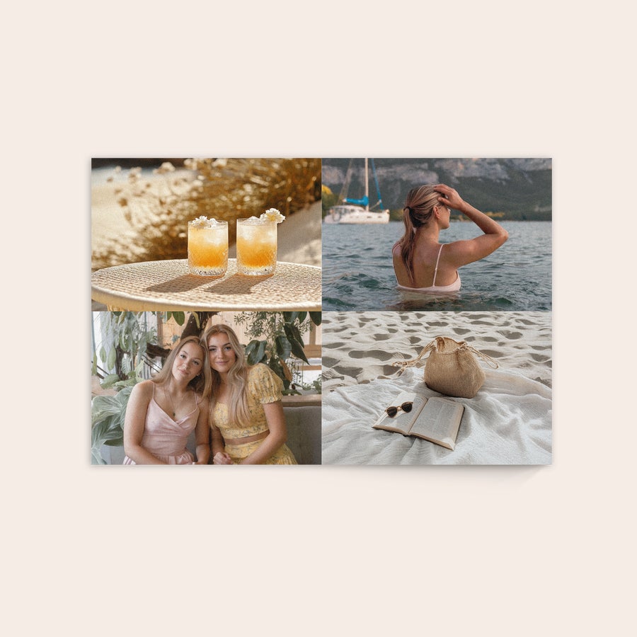 Foto su Legno Quattro foto di vacanza stampate su un pannello di legno con effetto sbiancato per una foto unica