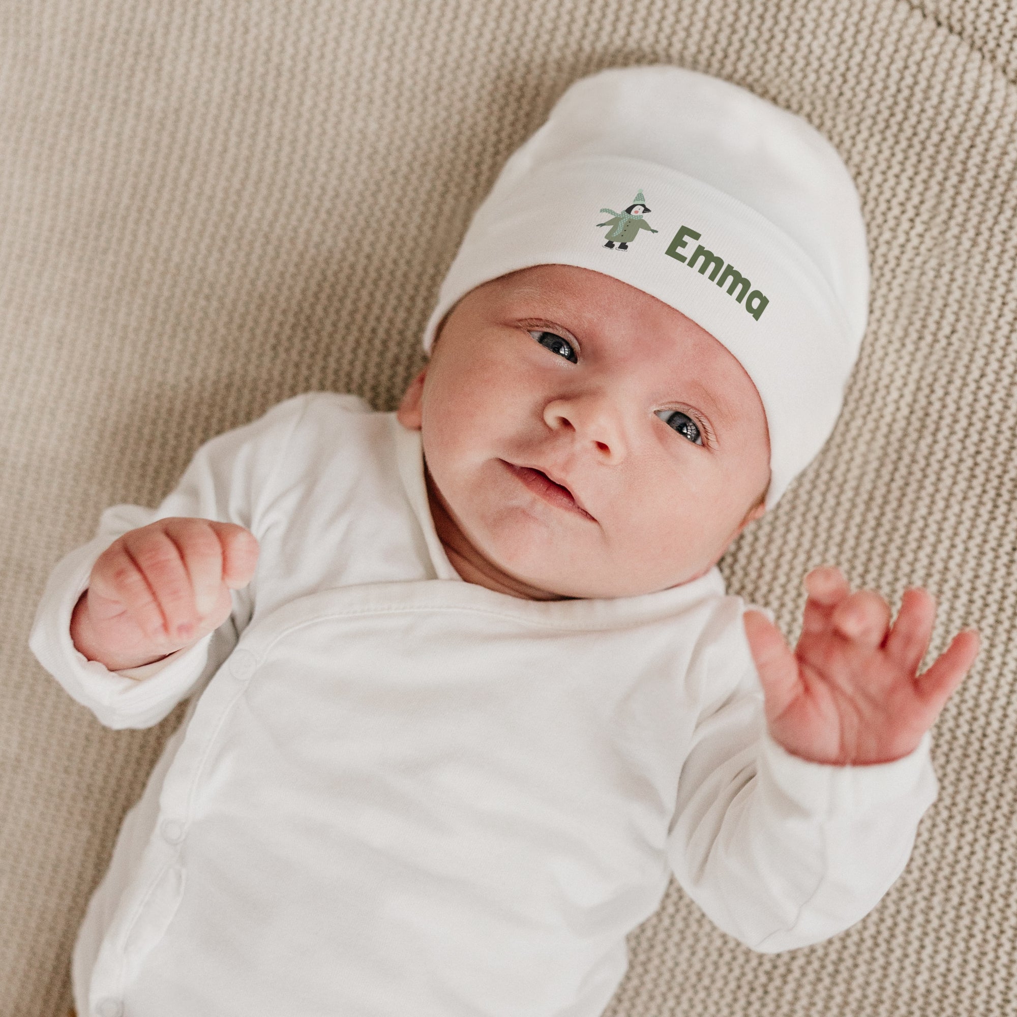 Personalised Baby Beanie - First Christmas - White