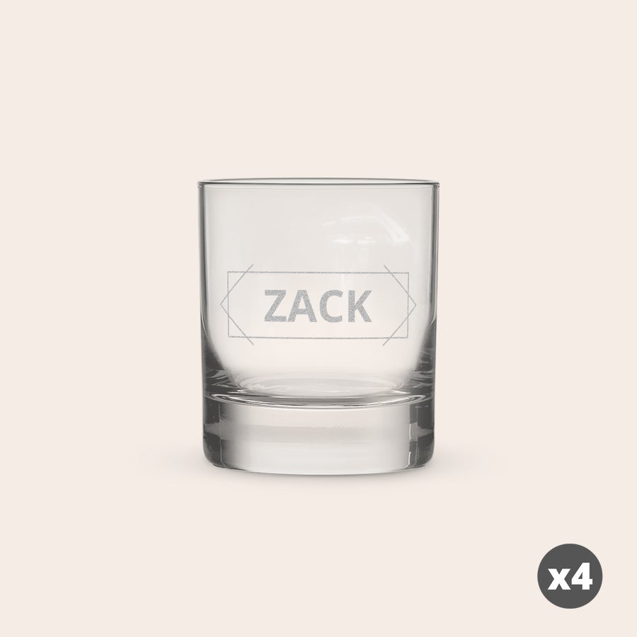 Personalizovaný pohár na alkohol Pohár na likér s vyrytým menom Zack v modernom dizajne, štýlové poháre na likér s vlastnou rytinou.
