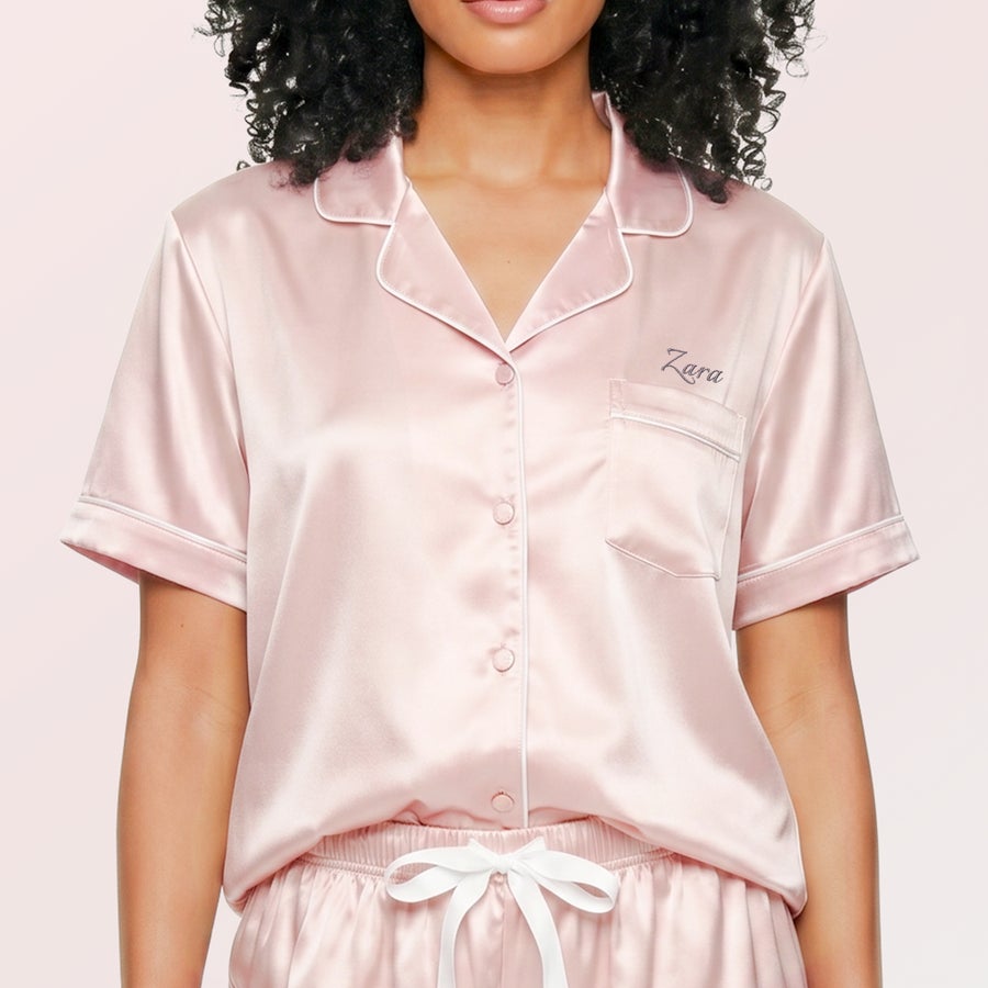 Check Personalised Pyjamas Personalised Women's Satin Pyjamas | Custom Embroidered