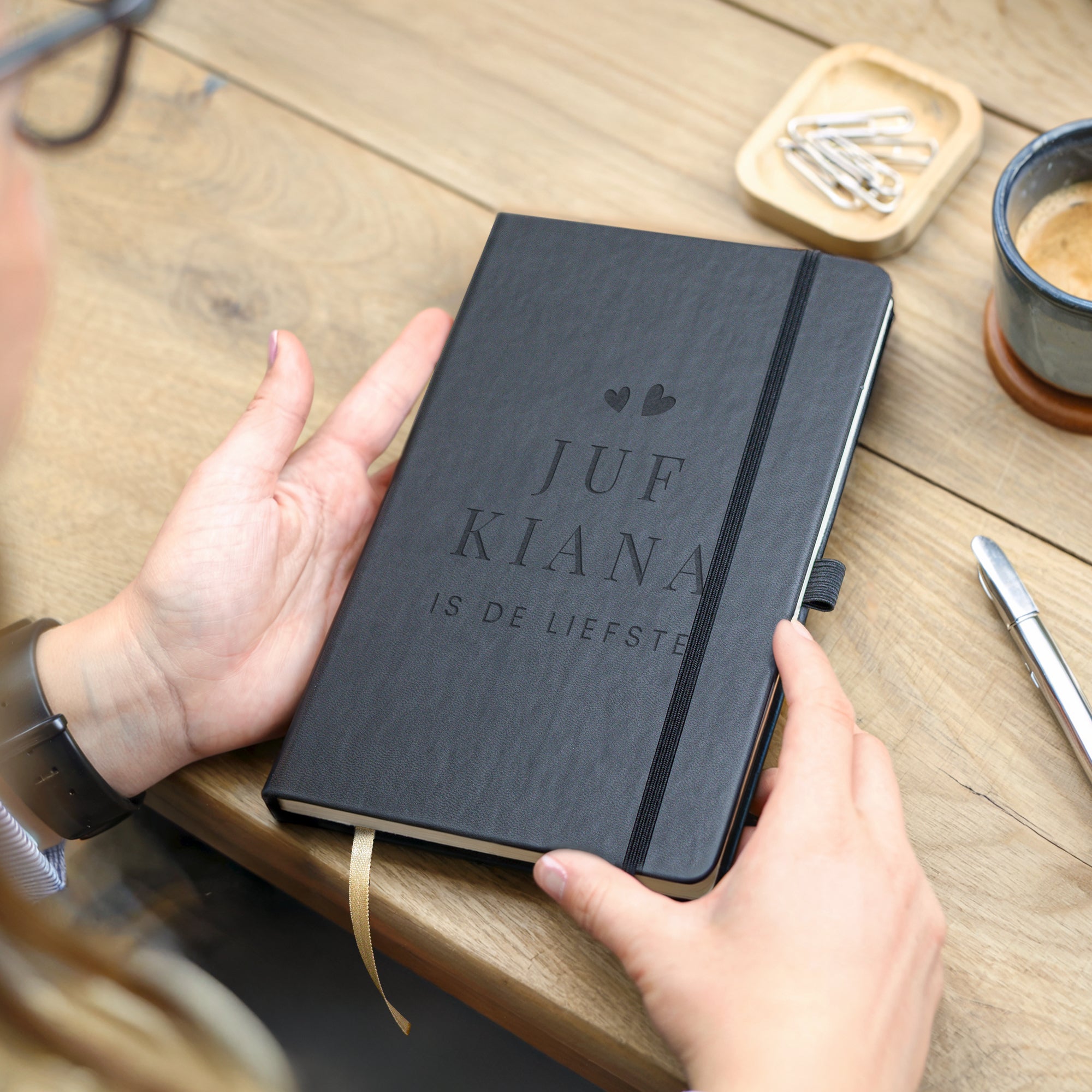 Juf / Meester notitieboekje graveren - Zwart