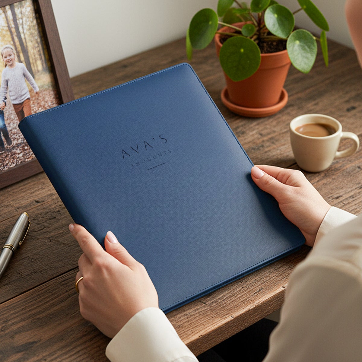 Uchwyt na notatnik - Niebieski - Grawerowana skra