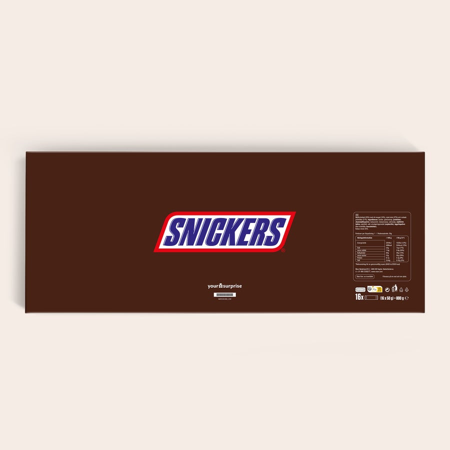 Personlig XXL Snickersbar Personlig gigantisk Snickersbar i choklad med ett tryckt Snickers-logga och plats för anpassning.