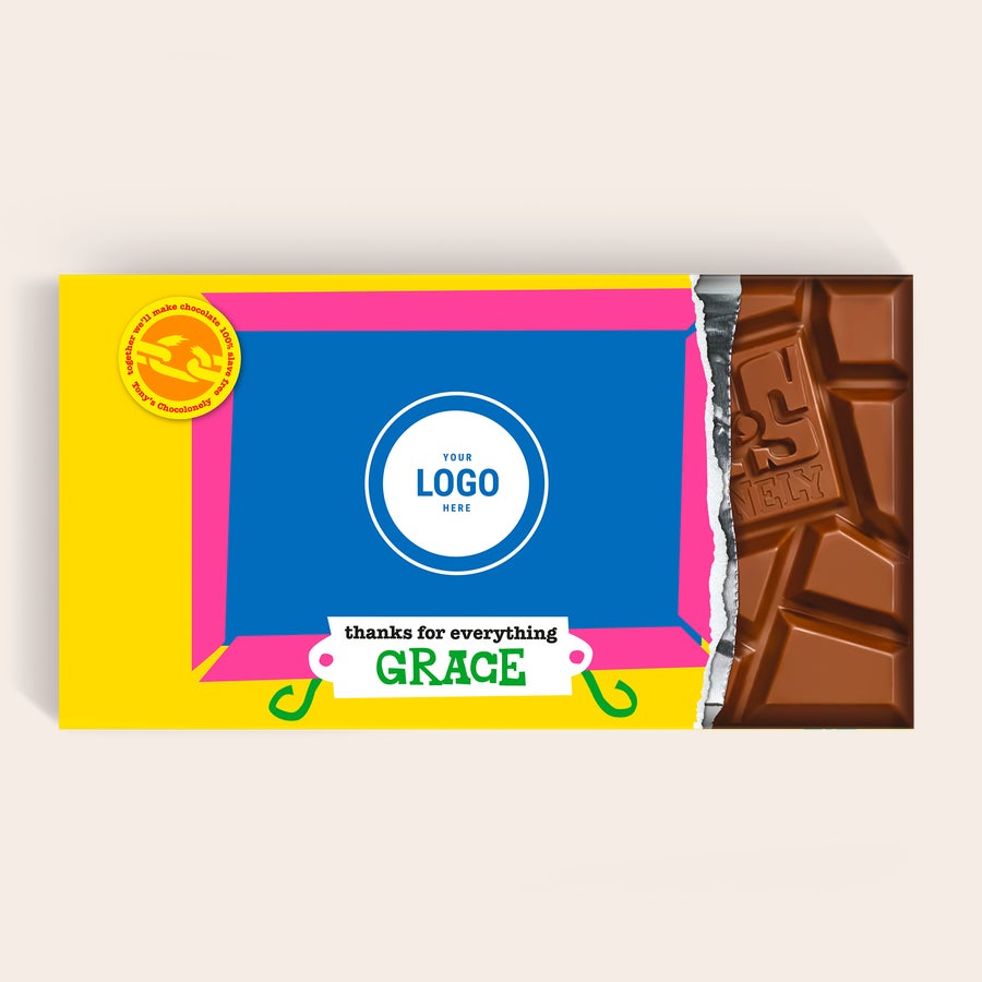 Chocolonely XL Tony's (5 barras de chocolate) Esta barra de chocolate XL Tony's Chocolonely personalizada com o nome Grace é a derradeira surpresa!
