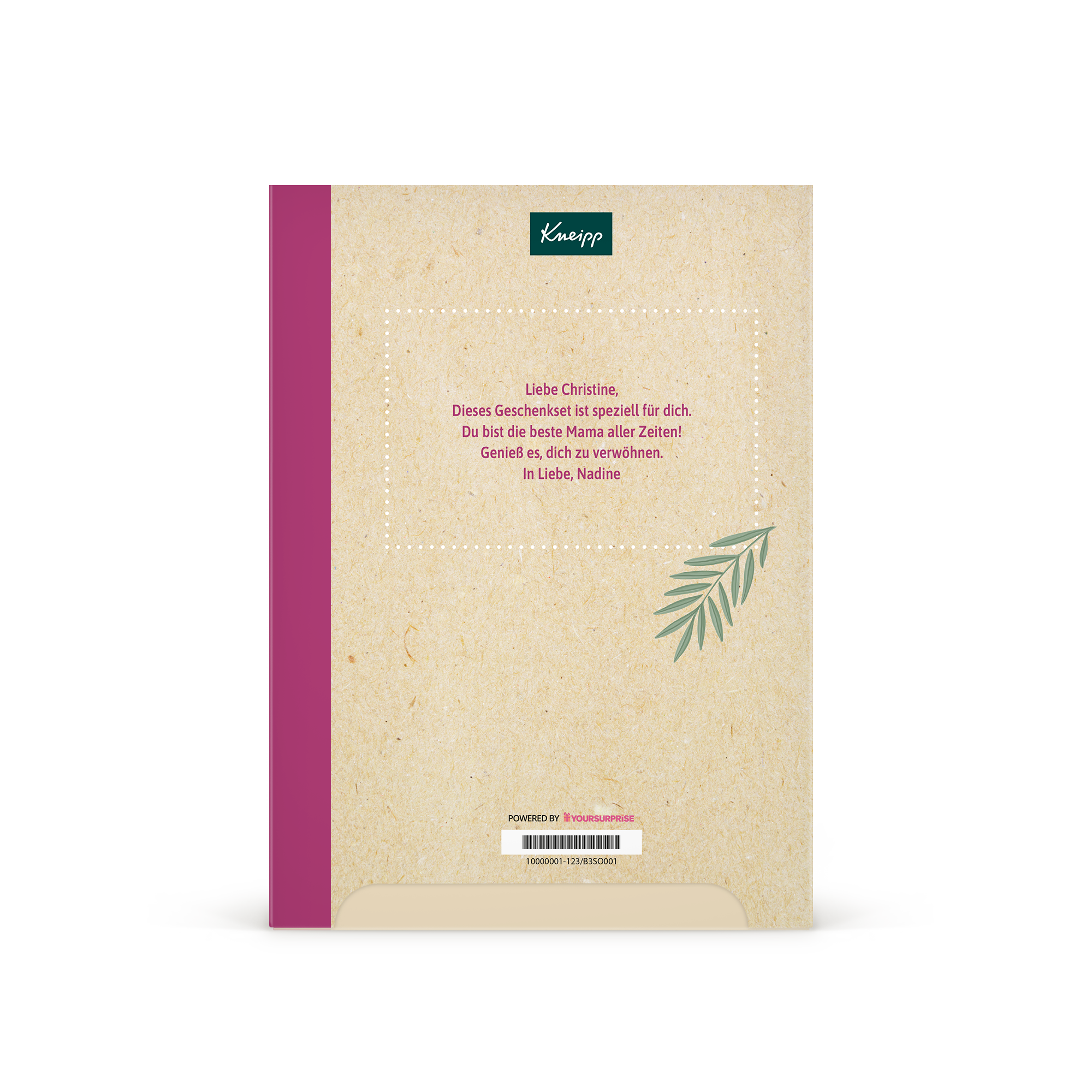 Personalisiertes Geschenkset für Frauen - Kneipp Soft Skin, mit gedruckter Nachricht "Liebe Christine, Du bist die beste Mama aller Zeiten! In Liebe, Nadine".