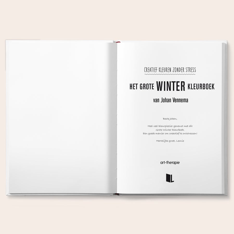 Kleurboek voor volwassenen "Het grote winter" Kleurboek voor volwassenen Het grote winter, bedrukt met de naam Johan Vennema en persoonlijke boodschap