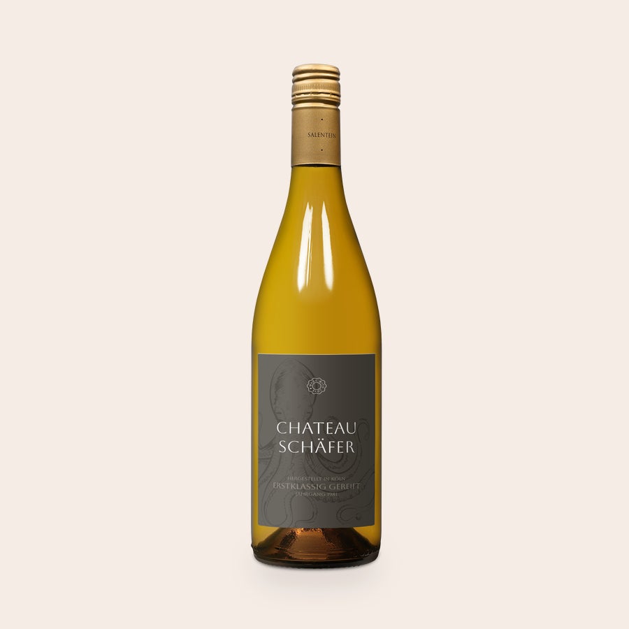 Wein Salentein Chardonnay personalisieren Weinflasche Salentein Chardonnay mit goldener Kapsel und eigenem Etikett bedruckt mit dem Text Chateau Schäfer