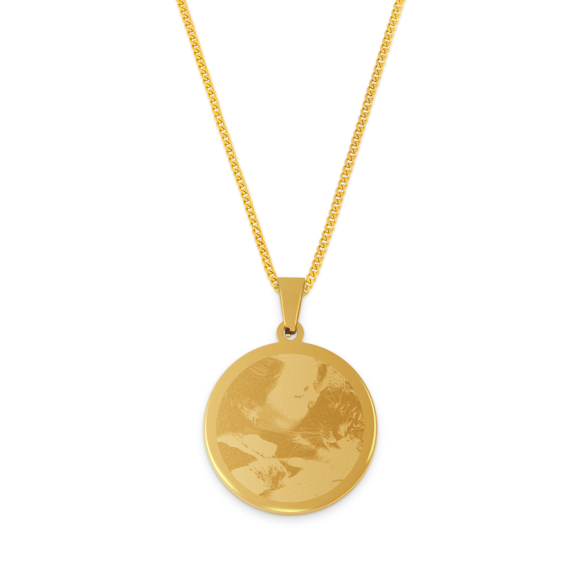 Chain round pendant with photo - Gold