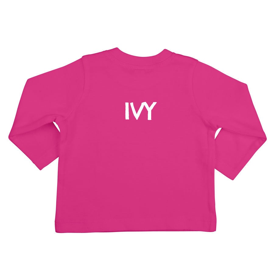 T-shirt til babyer med navn - Langærmet - Fuchsia - 62/68