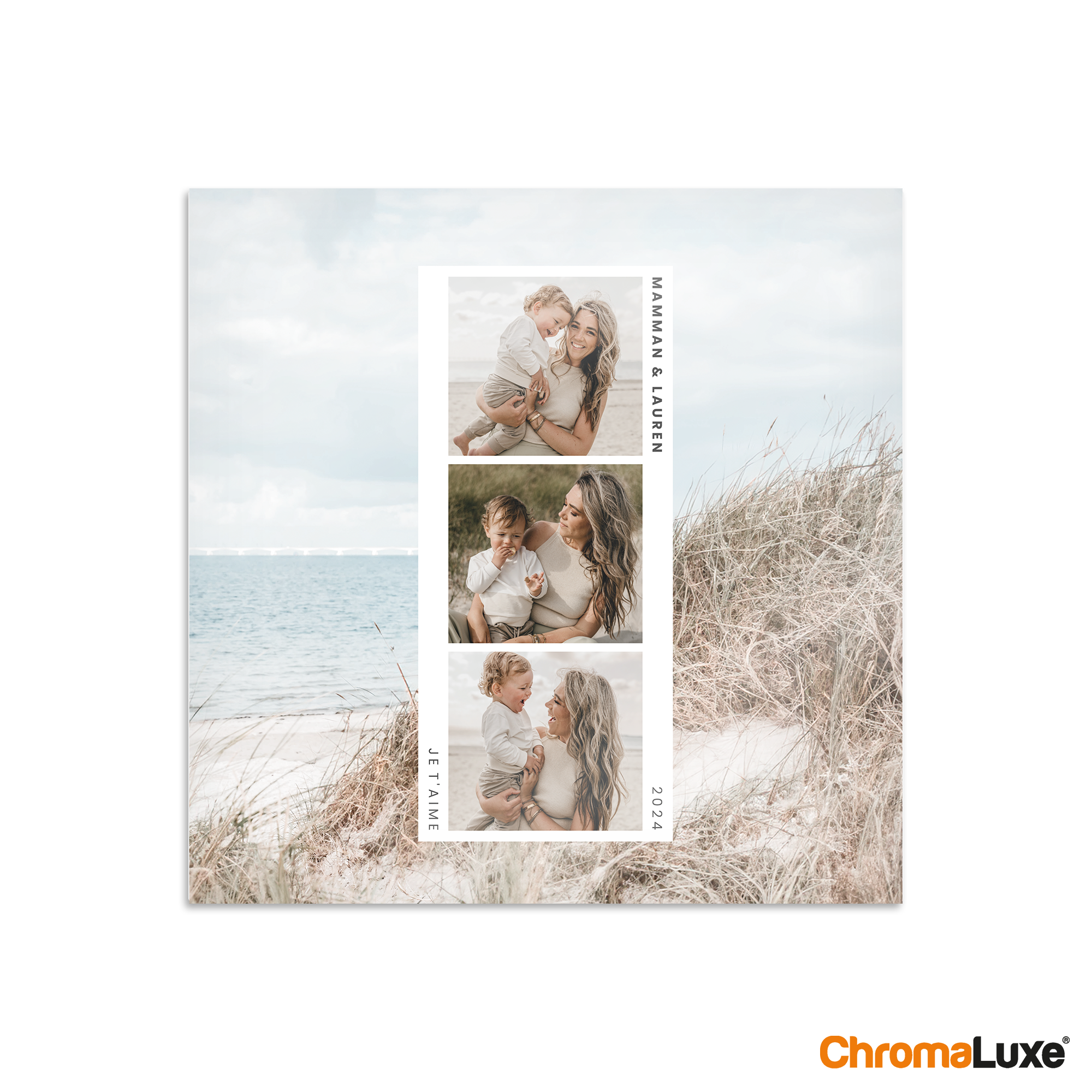 Tableau photo personnalisé ChromaLuxe avec collage de photos Maman et Lauren et la date 2024