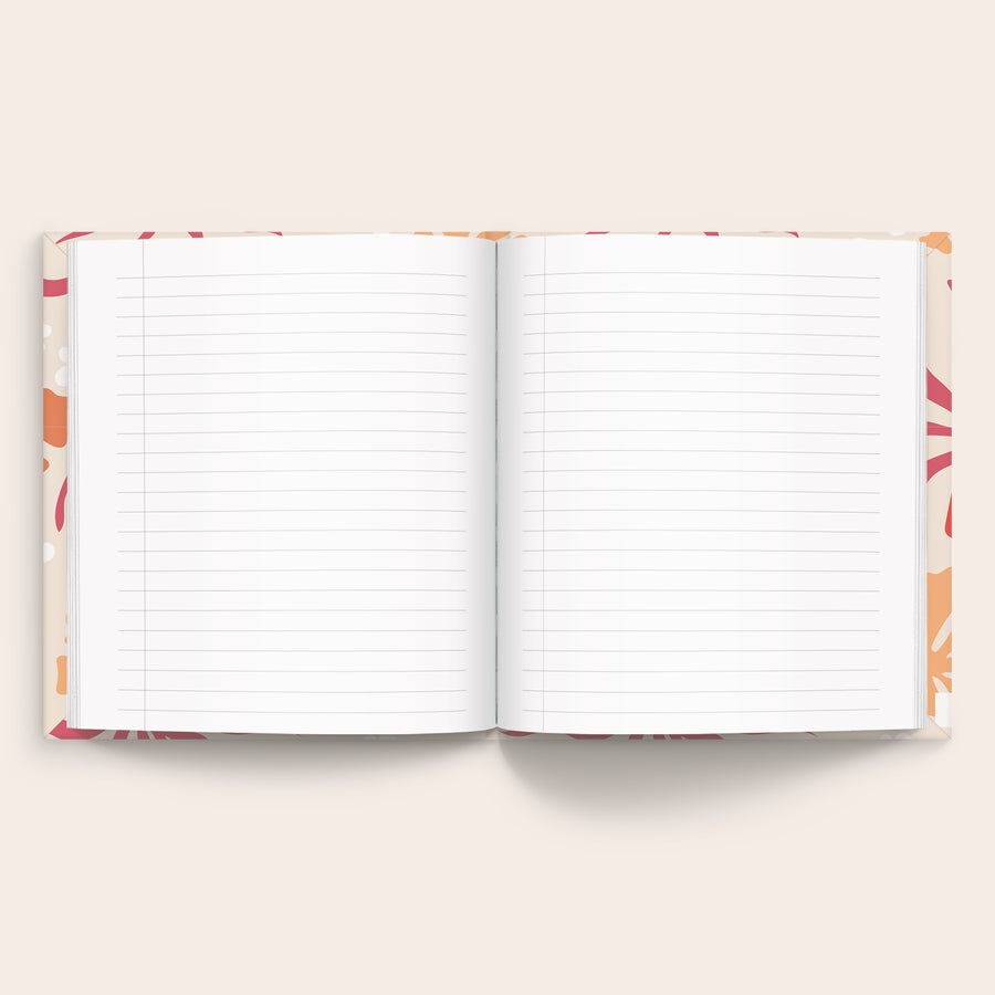 Personalised notebook - Lines - 17 x 19 cm - Hardcover Open personalised notebook - hardcover with a custom printed pattern on the covers and lined pages inside.