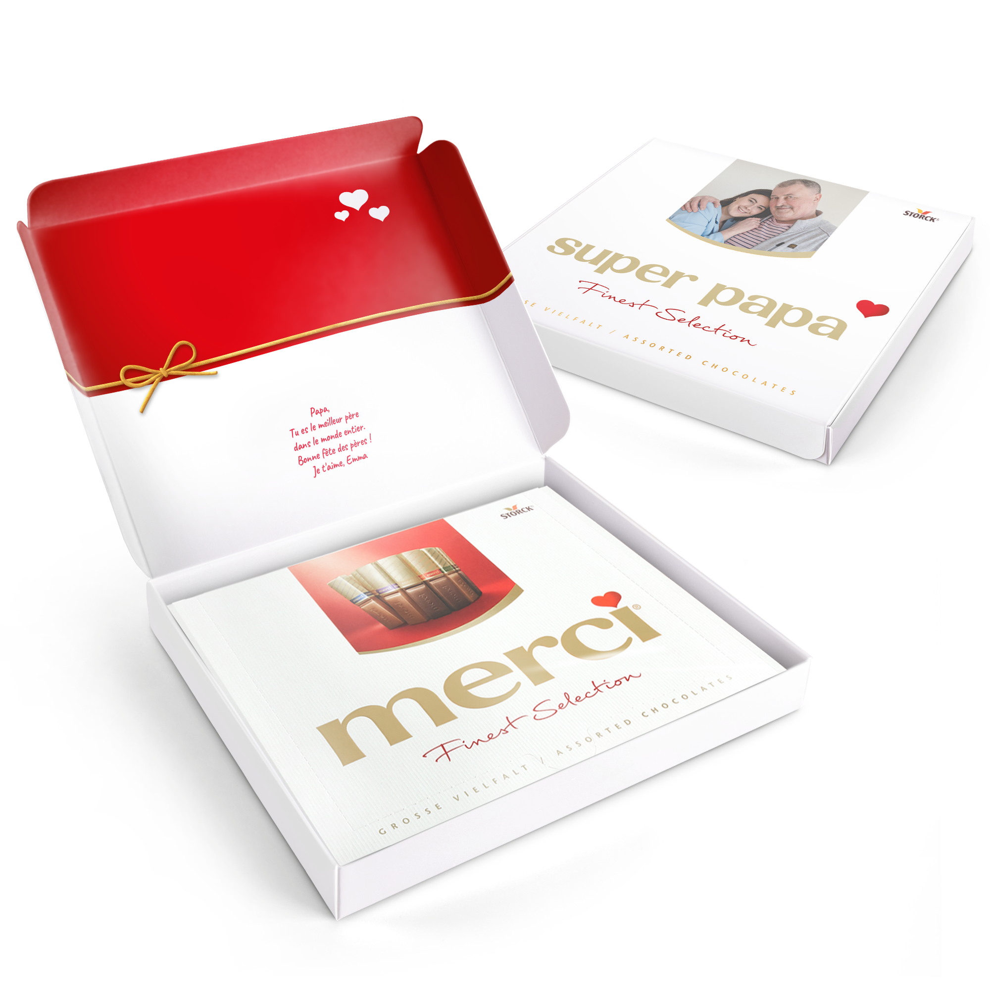 Coffret de chocolats Merci avec carte personnalisée Papa imprimée photo et message
