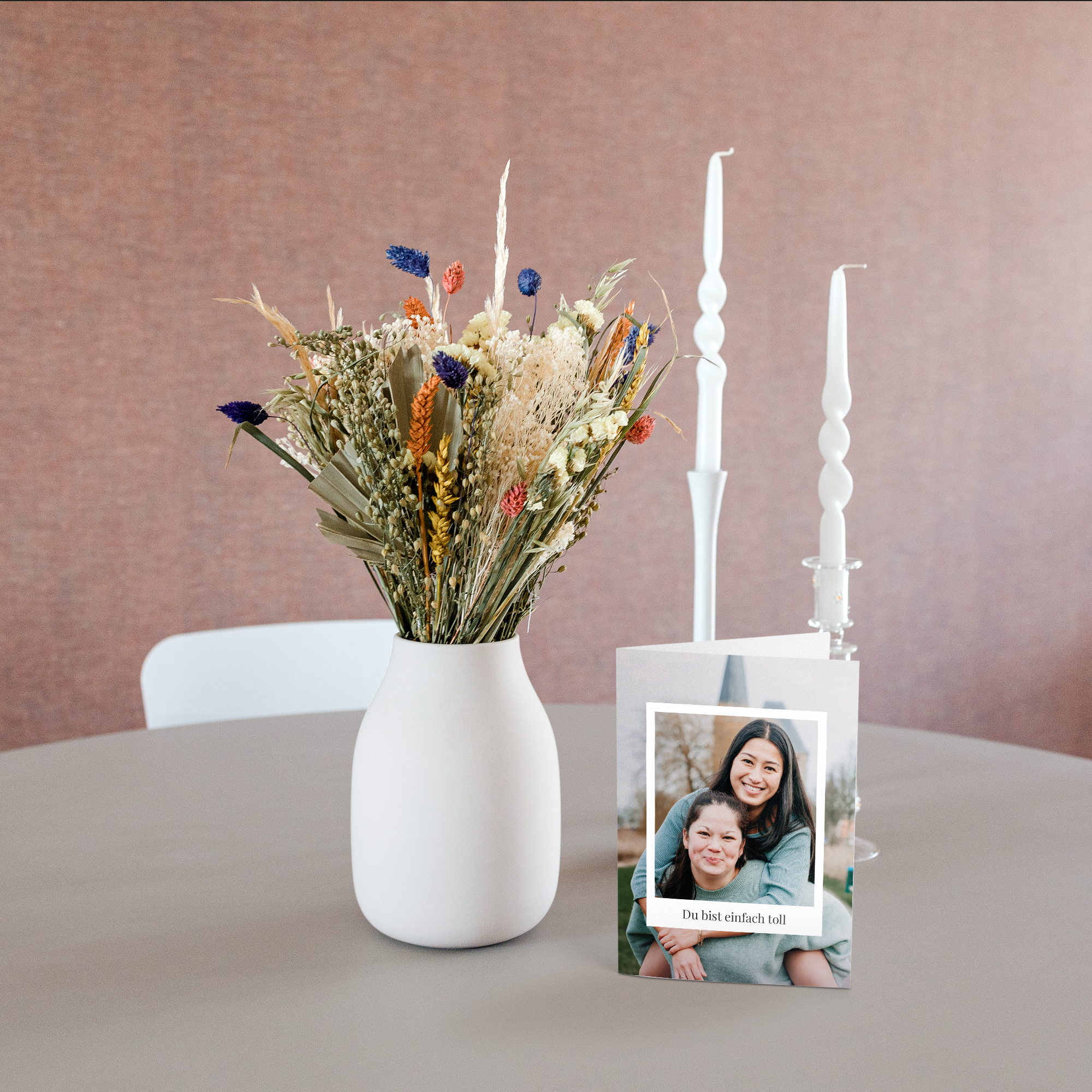 Trockenblumen mit personalisierter Karte